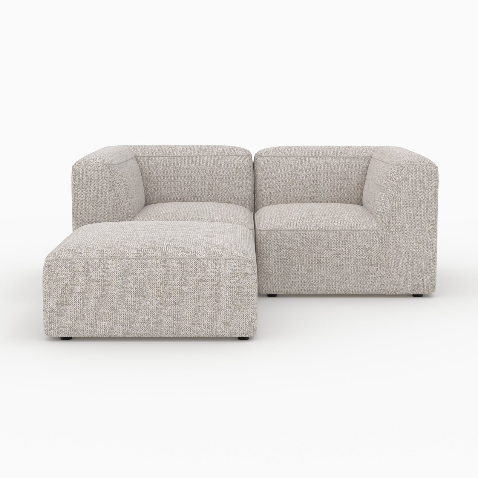 Salon Hestia canapé 2 places beige tissu pouf