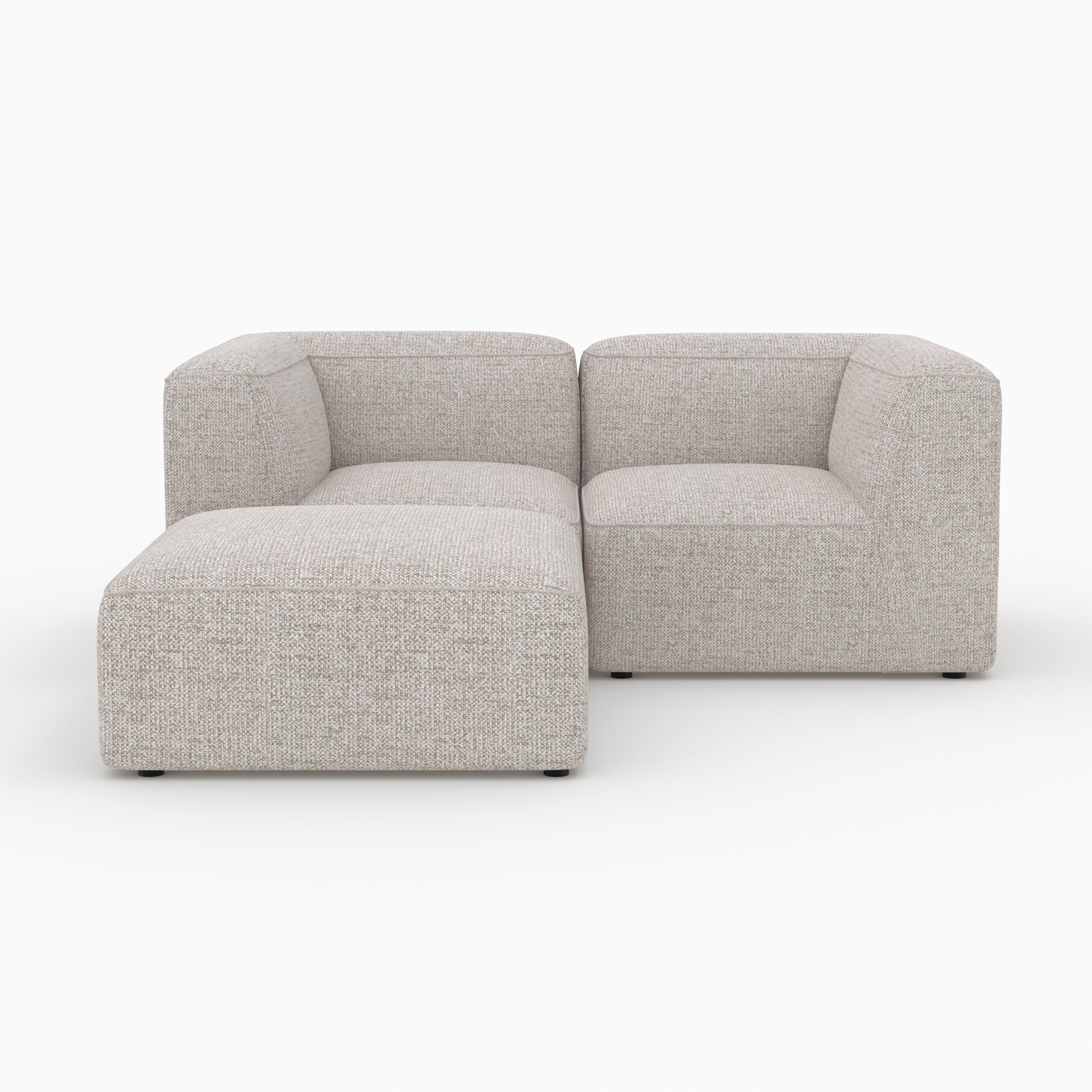 Salon Hestia canapé 2 places beige tissu pouf