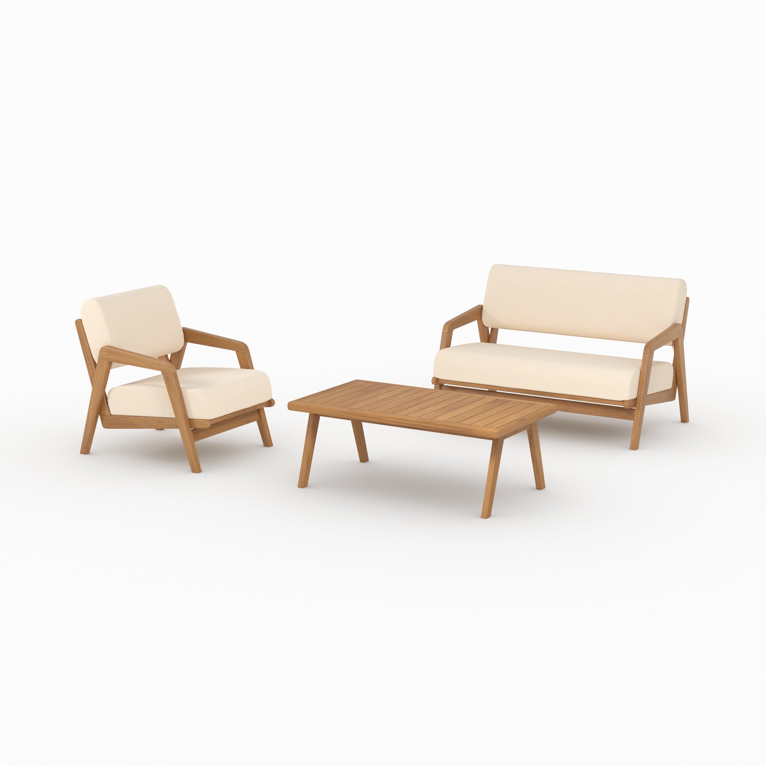 Salon jardin 3 places Siargao beige clair acacia ensemble perspective