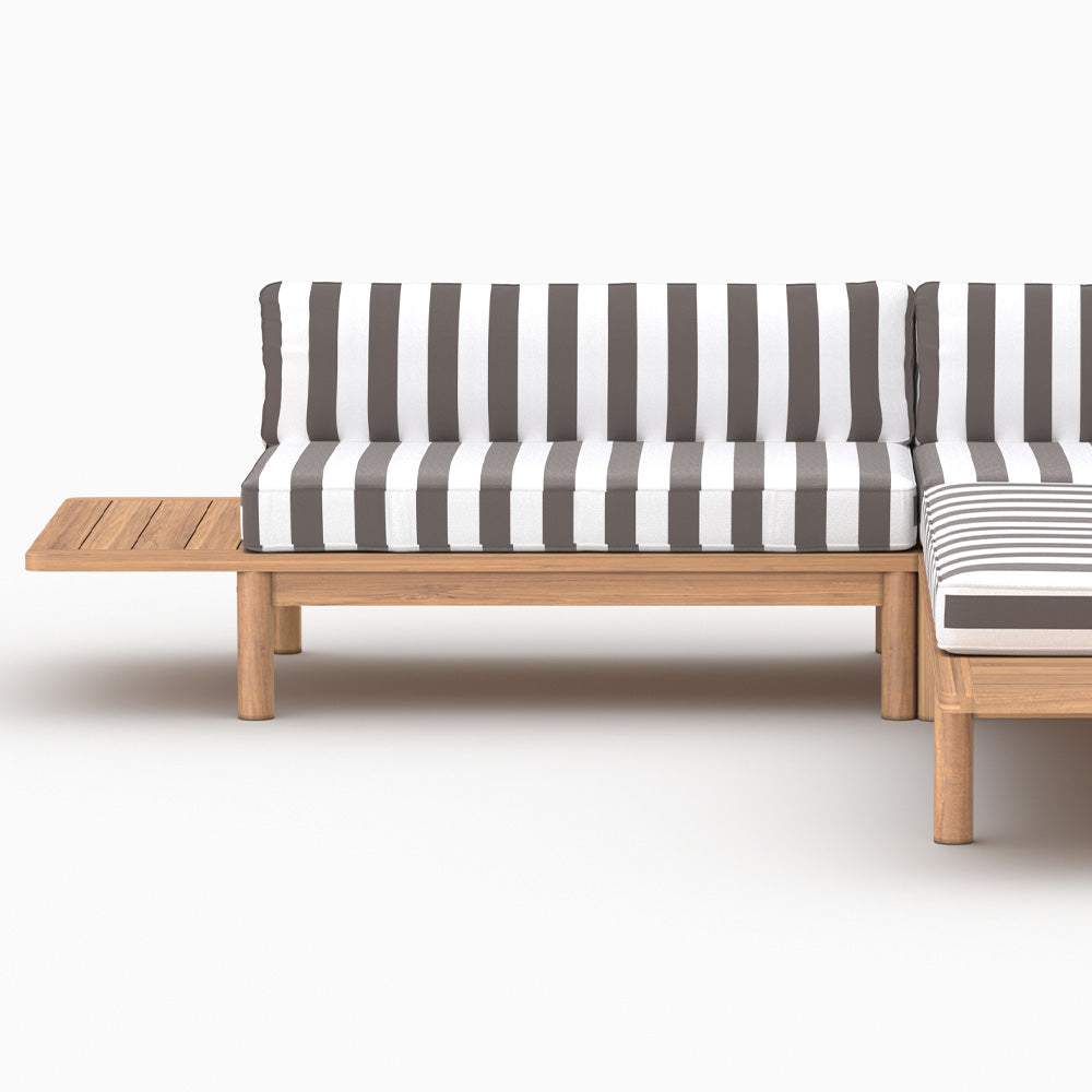 Salon jardin Nadila teck massif 4 places tissu gris rayé