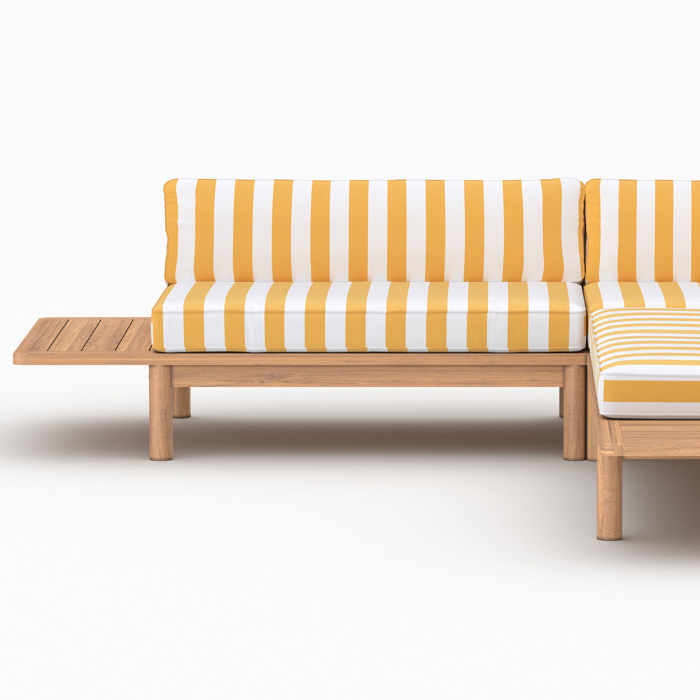 Salon jardin Nadila teck massif 4 places tissu jaune rayé