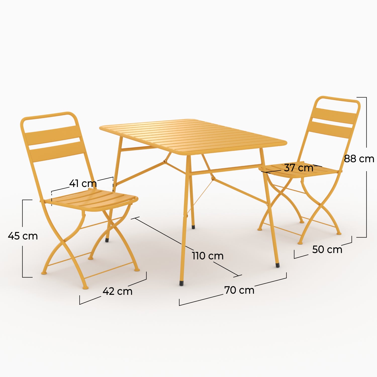 Salon jardin Yumi métal jaune table et chaises 4 personnes