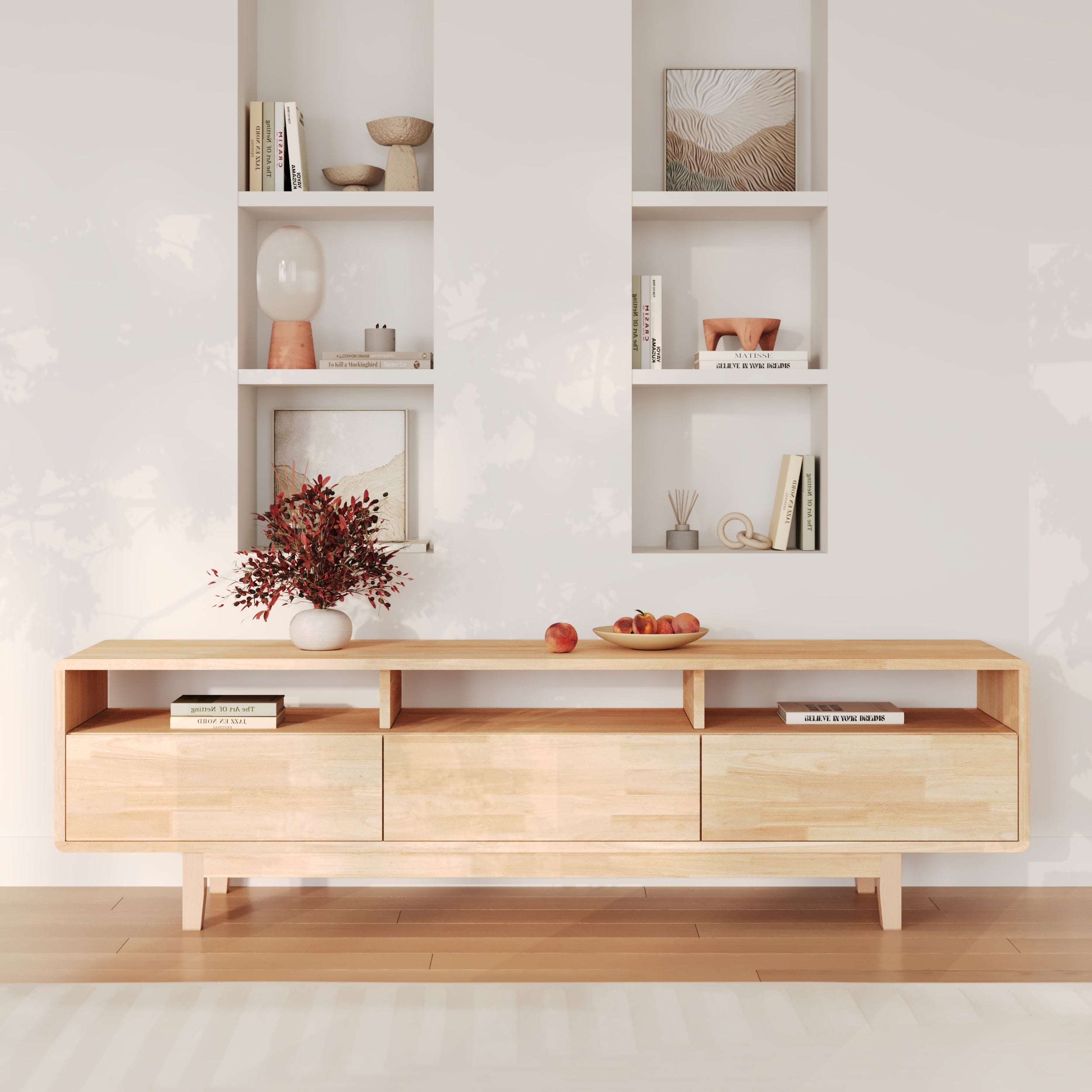 salon meuble tv bois clair hevea gisele