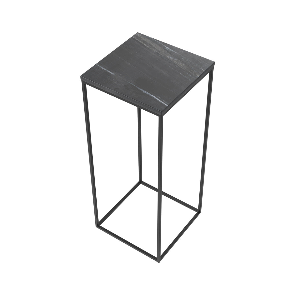 sellette floki in marmo nero con gambe in metallo nero