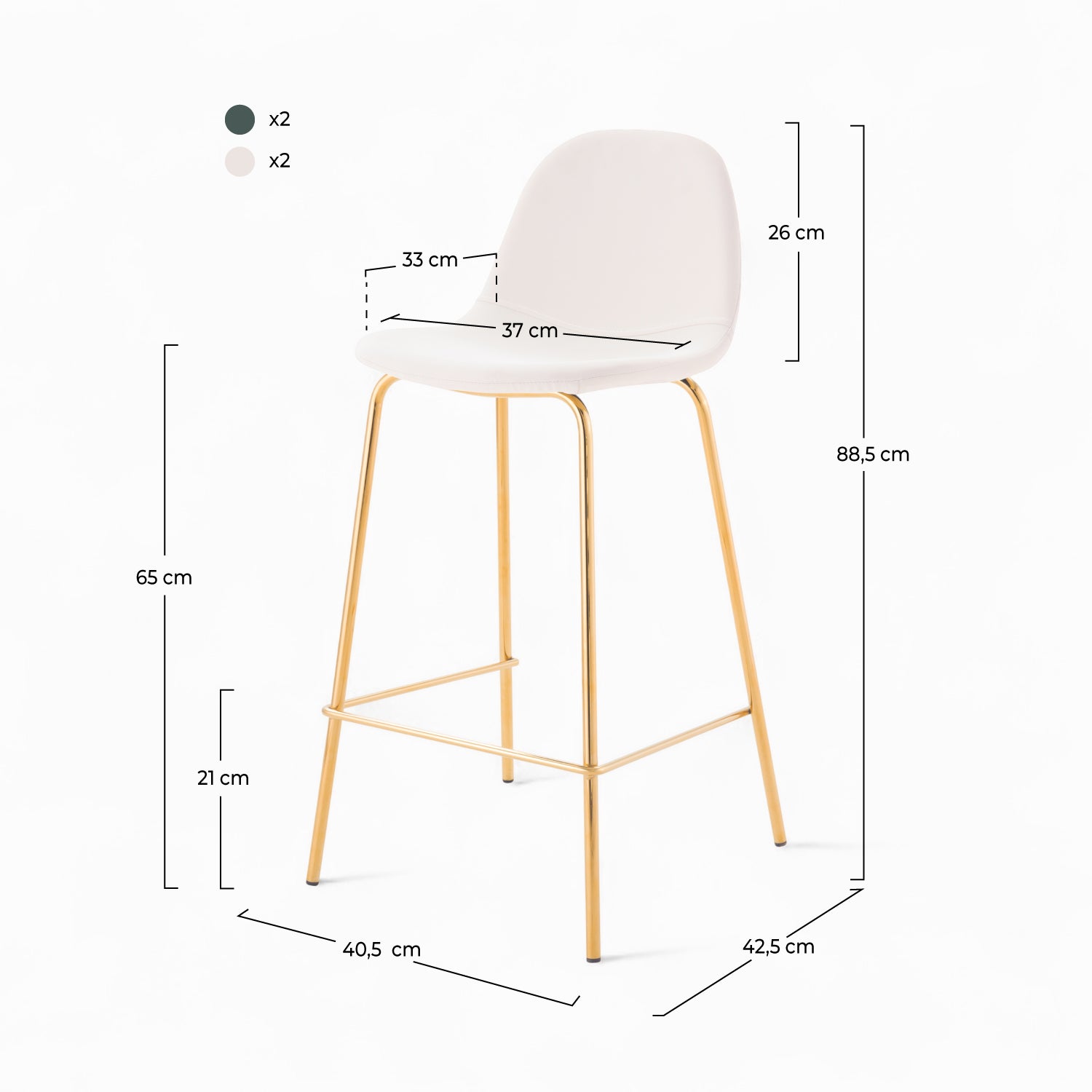 set 4 chaises hautes henrik blanc vert 65cm ilot