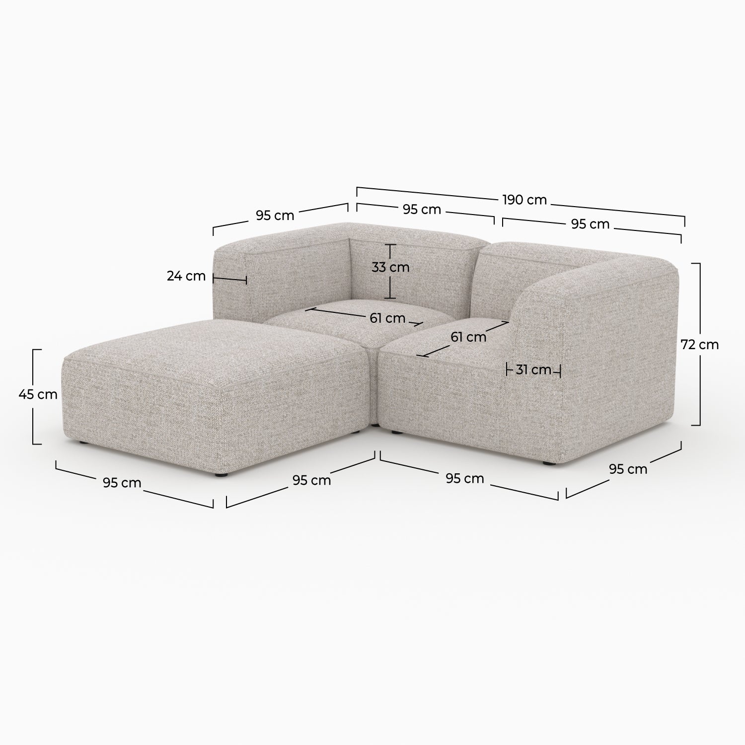 Set canapé Hestia tissu beige modulable avec pouf
