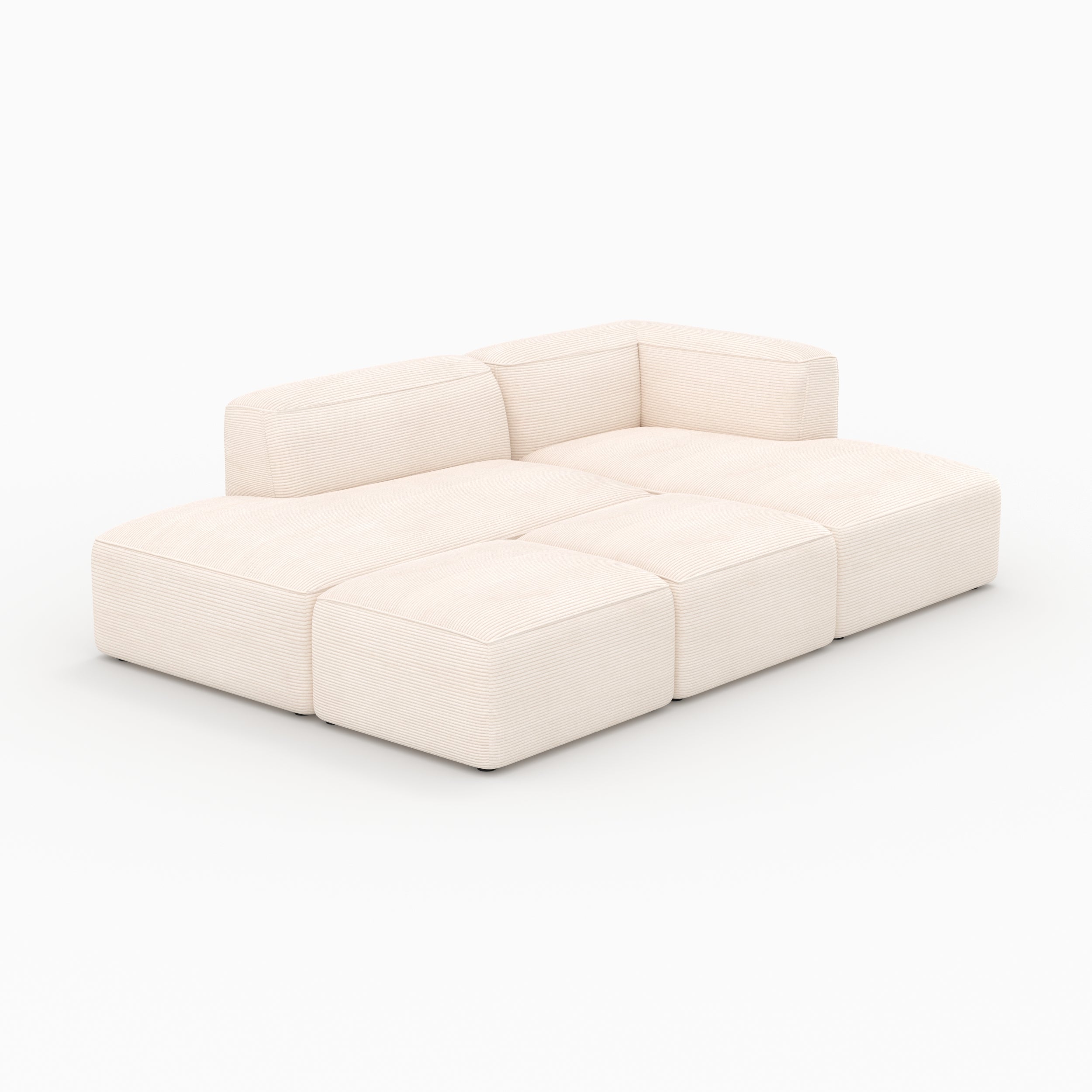 Set canapé Mina velours côtelé blanc avec 2 poufs 4 places