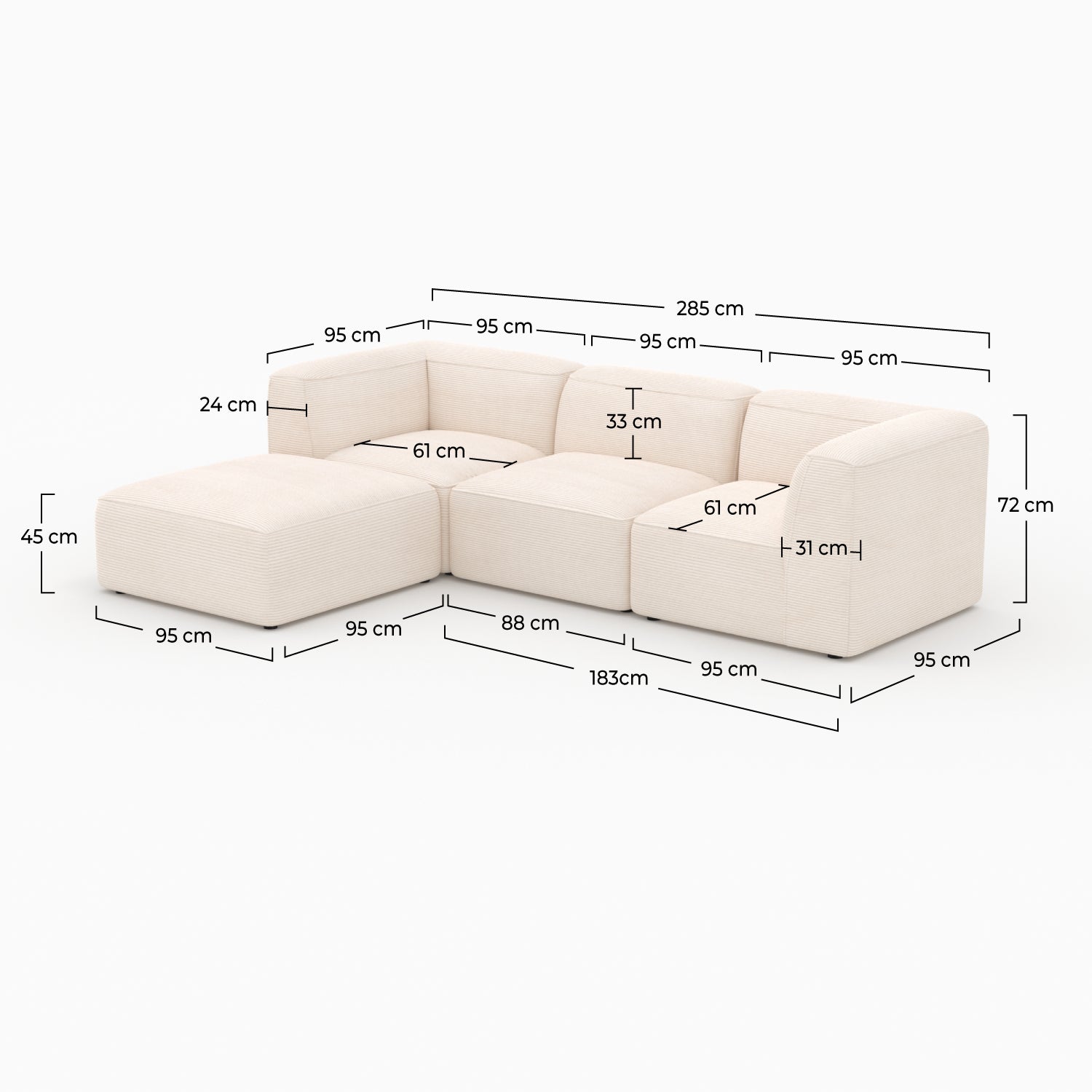 Set salon canapé Mina 3 places velours blanc et pouf