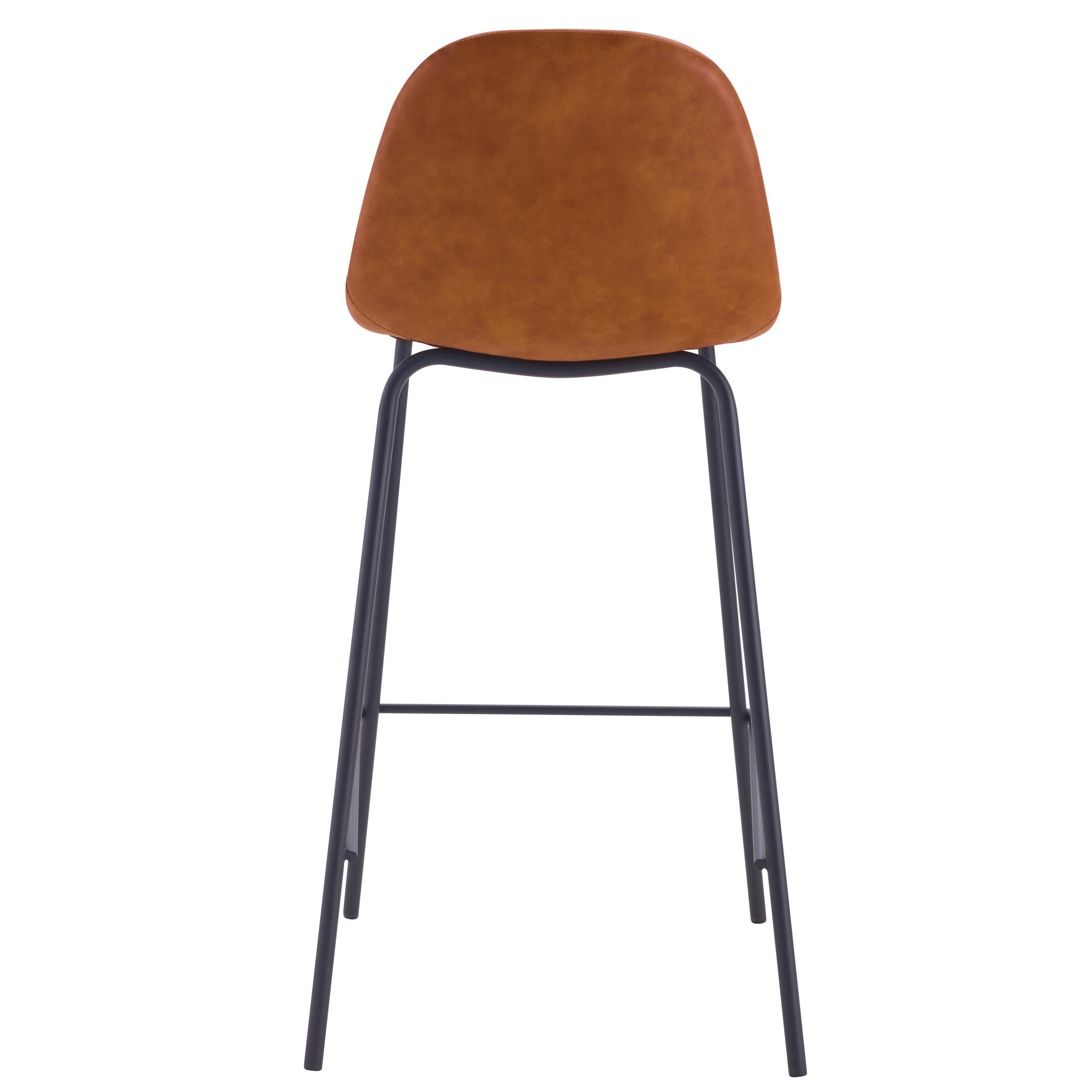 Siège pour îlot central en cuir synthétique camel avec repose-pieds noir vue de dos - Maison Pavane