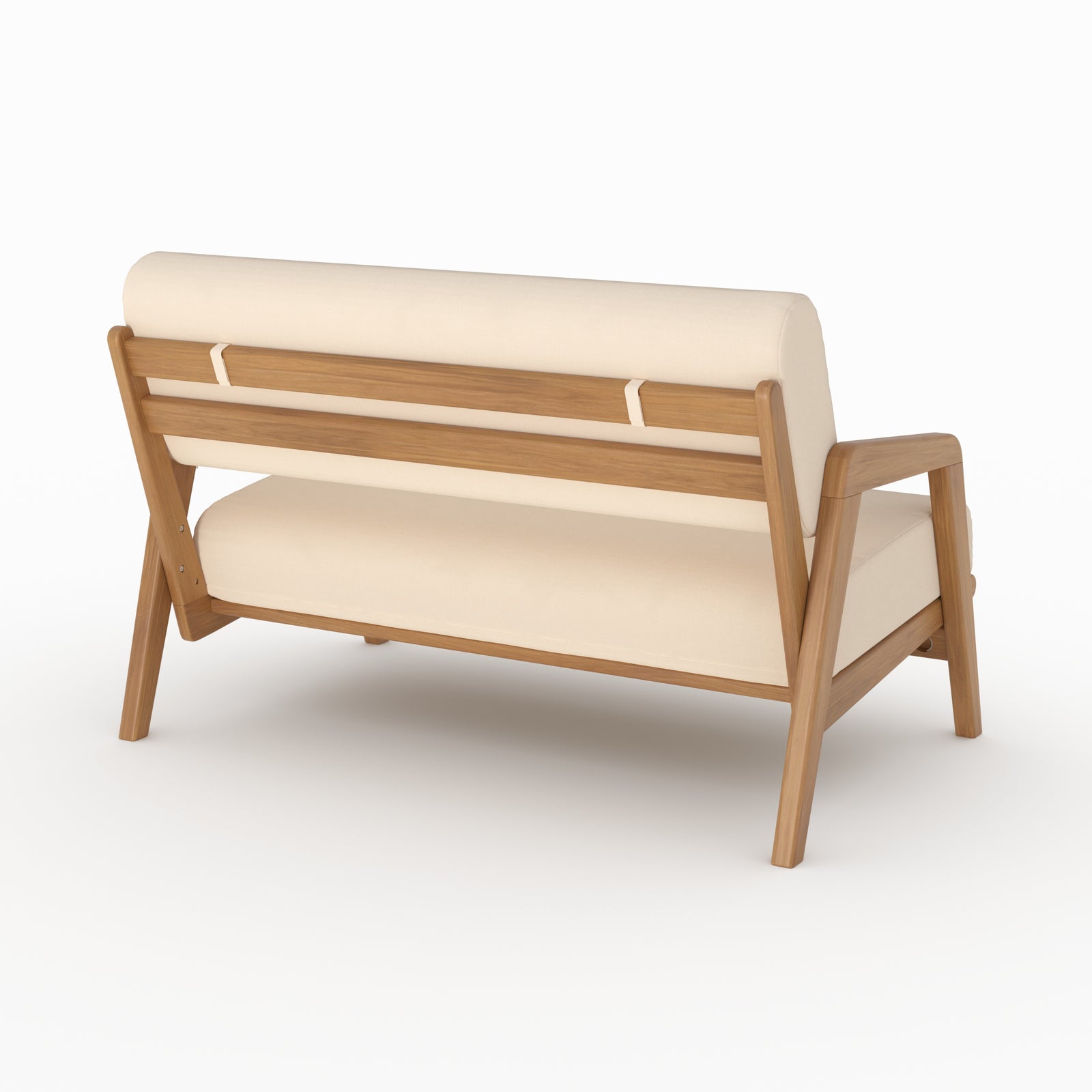 Sofa extérieur Siargao 2 places bois acacia beige clair vue arrière perspective