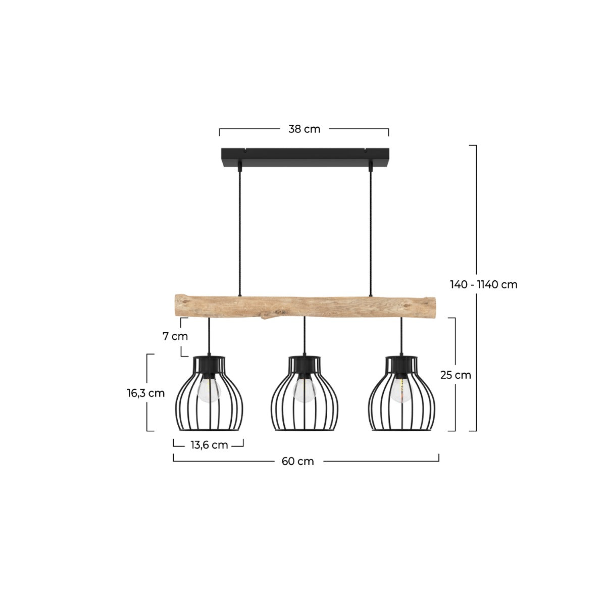 sospensione abby in legno naturale e metallo nero
