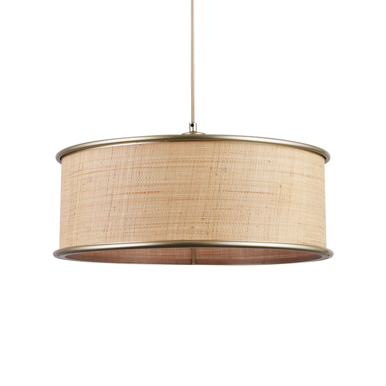 Suspension tambour Bob en fibre naturelle et métal doré - Maison Pavane