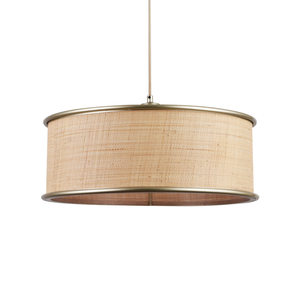 Suspension tambour Bob en fibre naturelle et métal doré - Maison Pavane