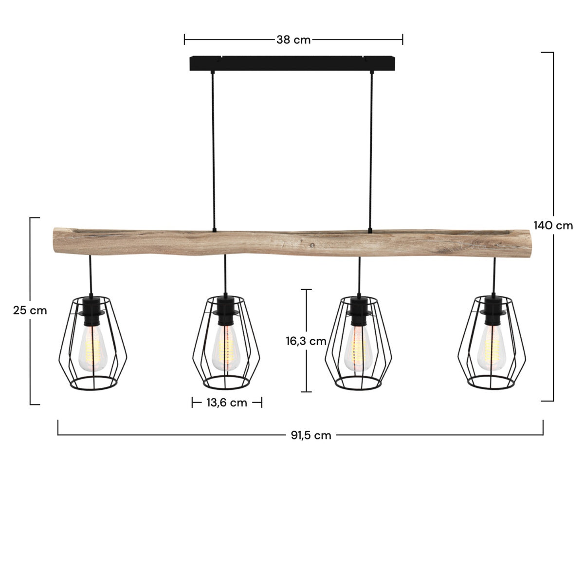 Suspension Clothilde bois métal noir indus – Maison Pavane