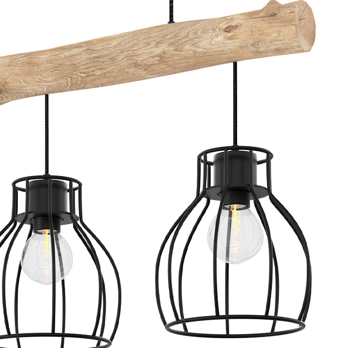 sospensione in legno e lampada in metallo abby