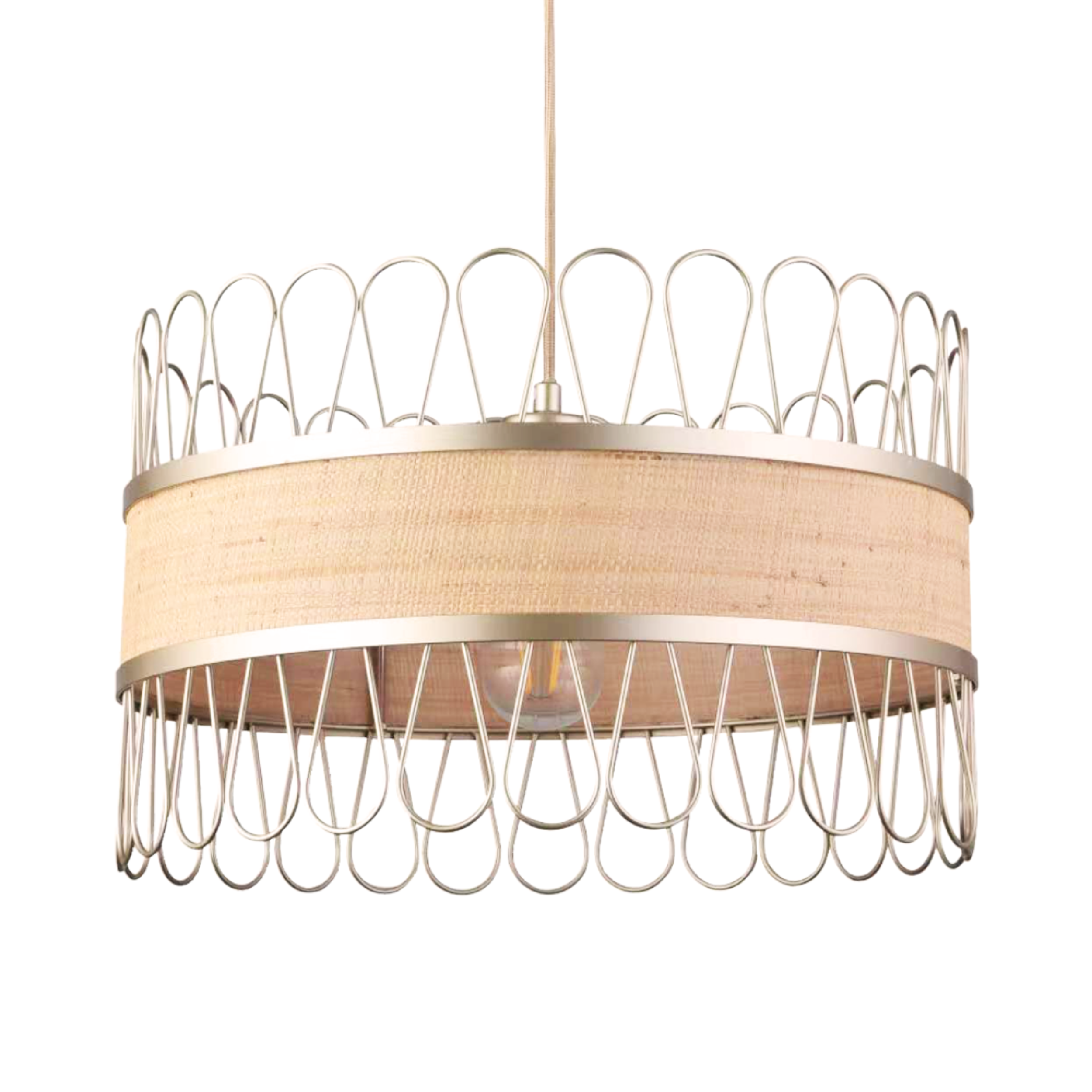 Suspension tambour Flore en fibre naturelle et métal doré - Maison Pavane