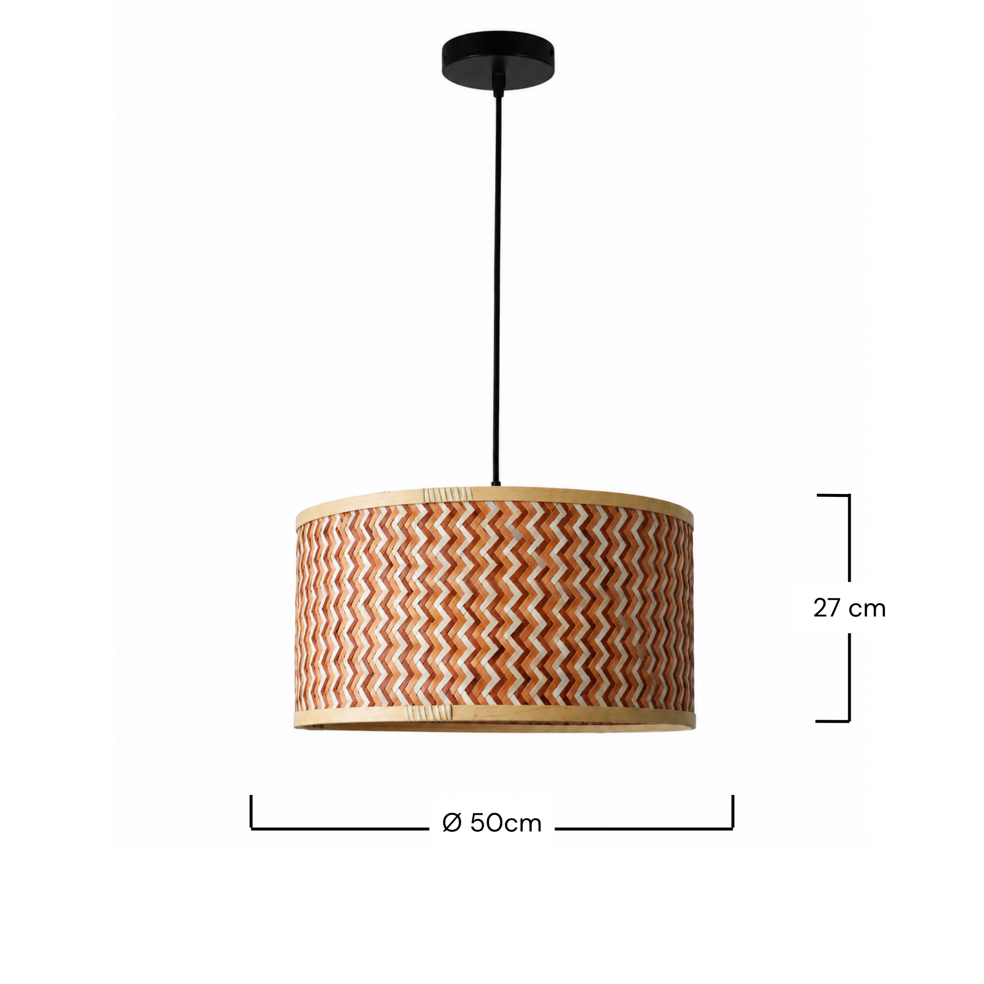 Suspension Phil en bambou tressé crème et marron 50 cm