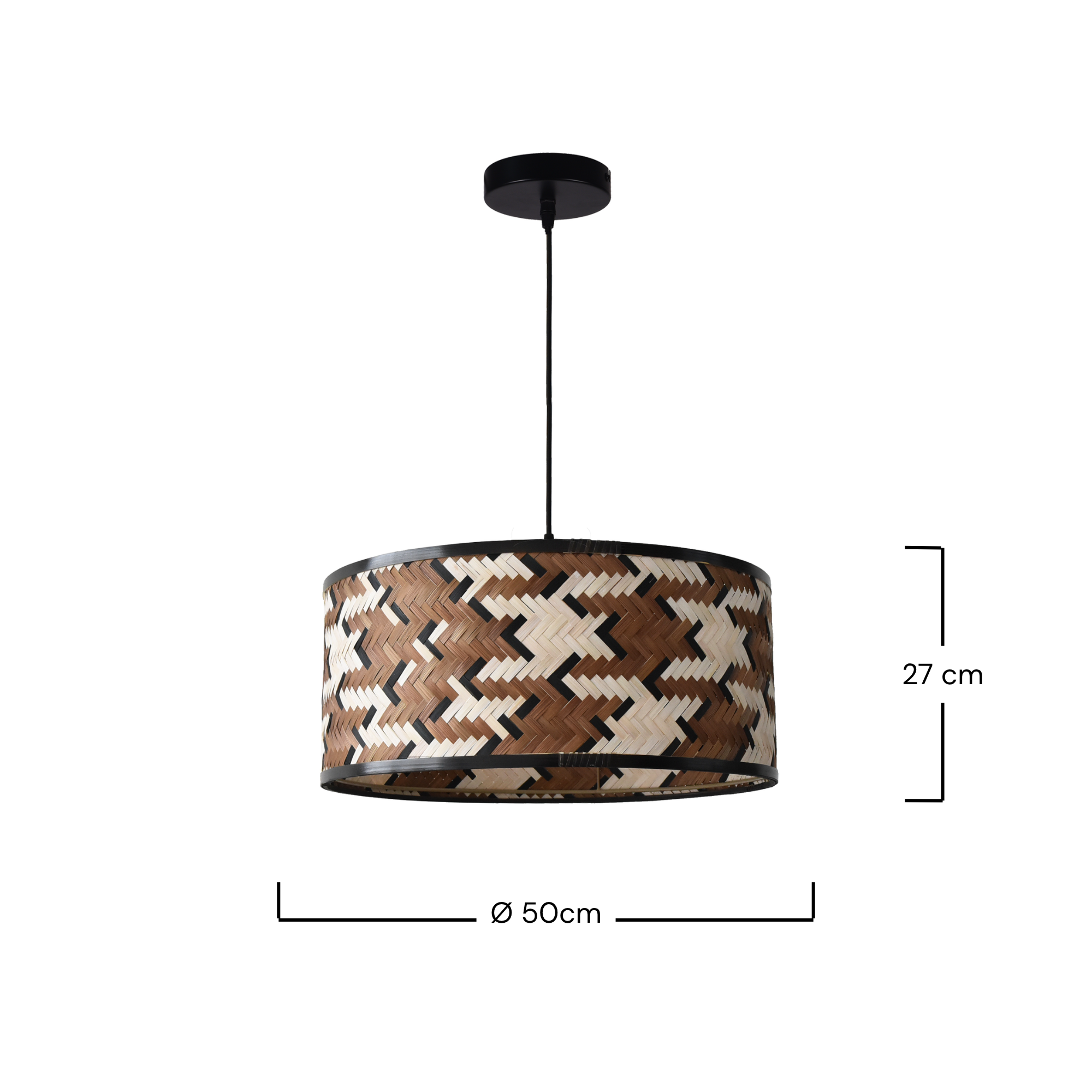 Suspension Phil en bambou tressé marron et noir 50 cm