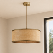 Suspension rotin socle doré – Maison Pavane