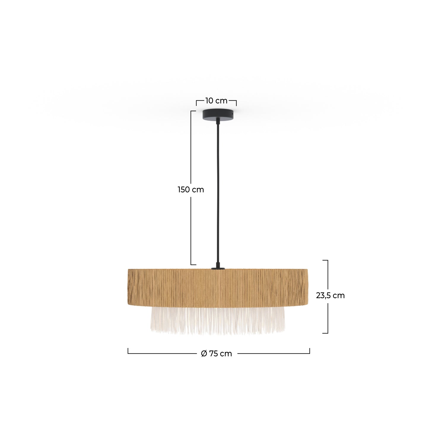 sospensione solara in rafia bianca e beige 75 cm sovrapposizione