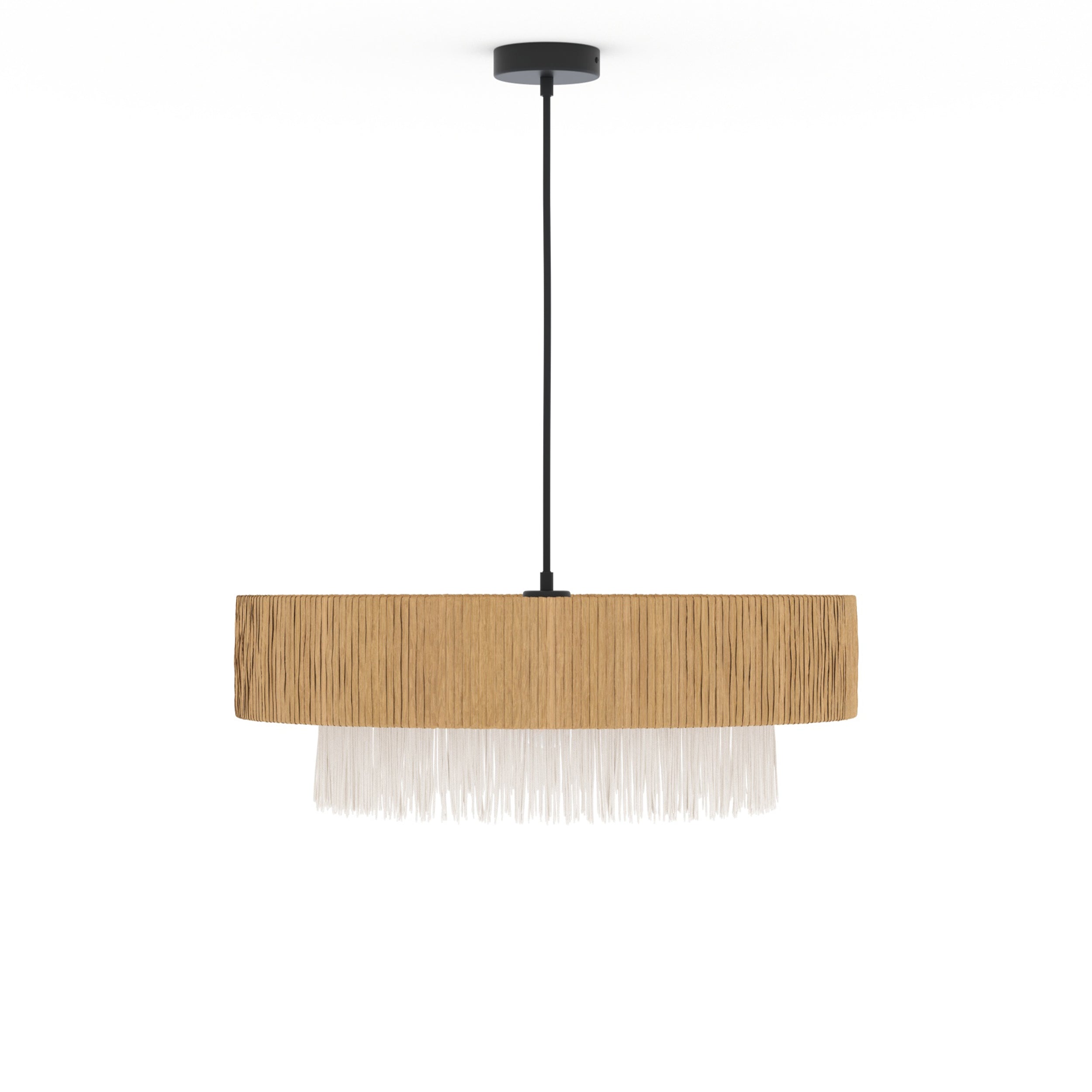 sospensione solara in rafia bianca e beige 75 cm