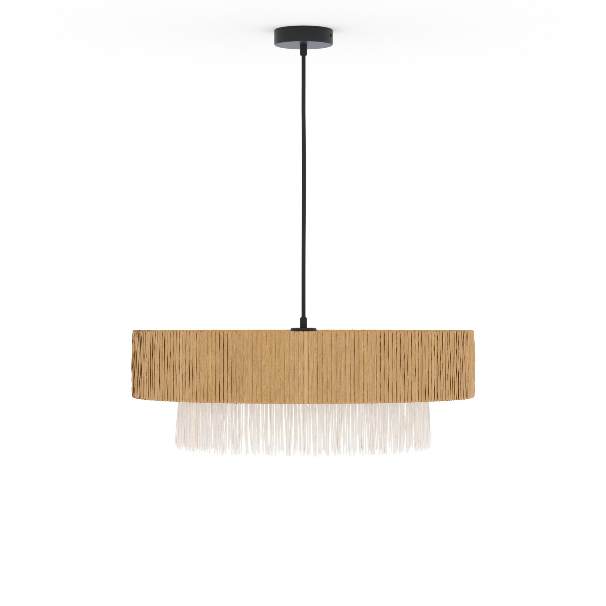 sospensione sovrapposta solara in rafia bianca e beige 75 cm