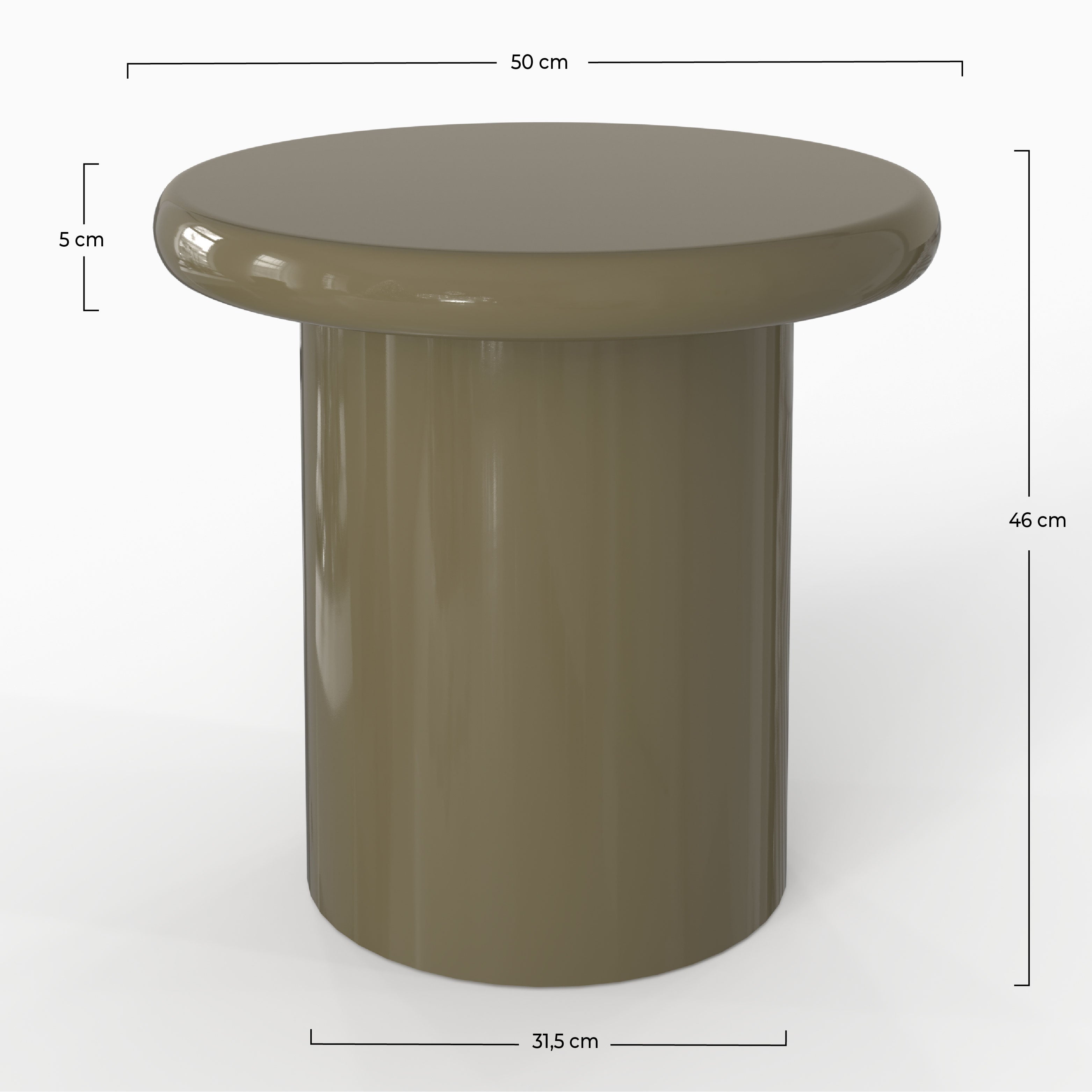 Tavolino Apoline laccato verde kaki in MDF, D50 cm