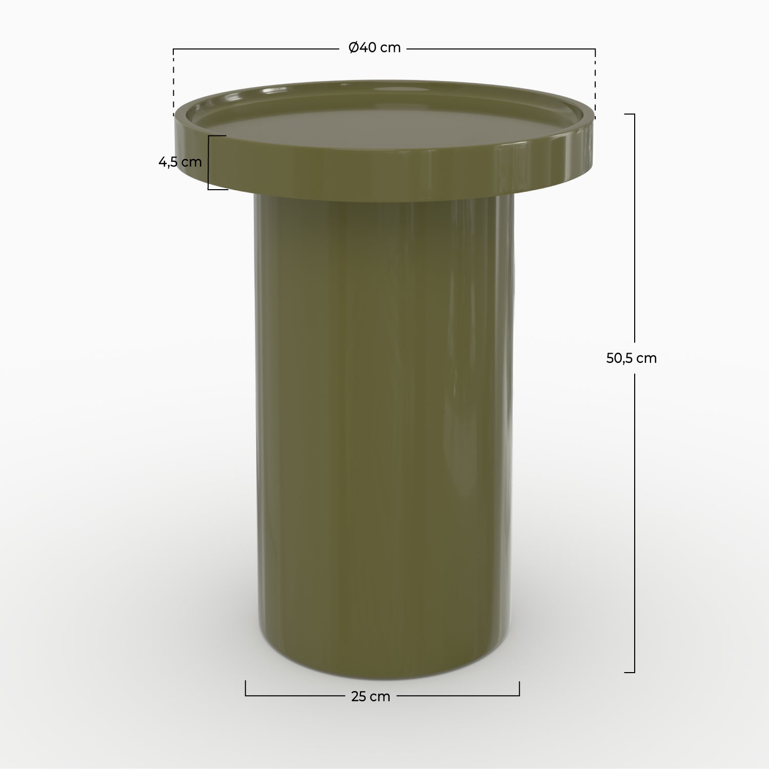 Table d'appoint Nora laquée vert olive en MDF, D40 cm