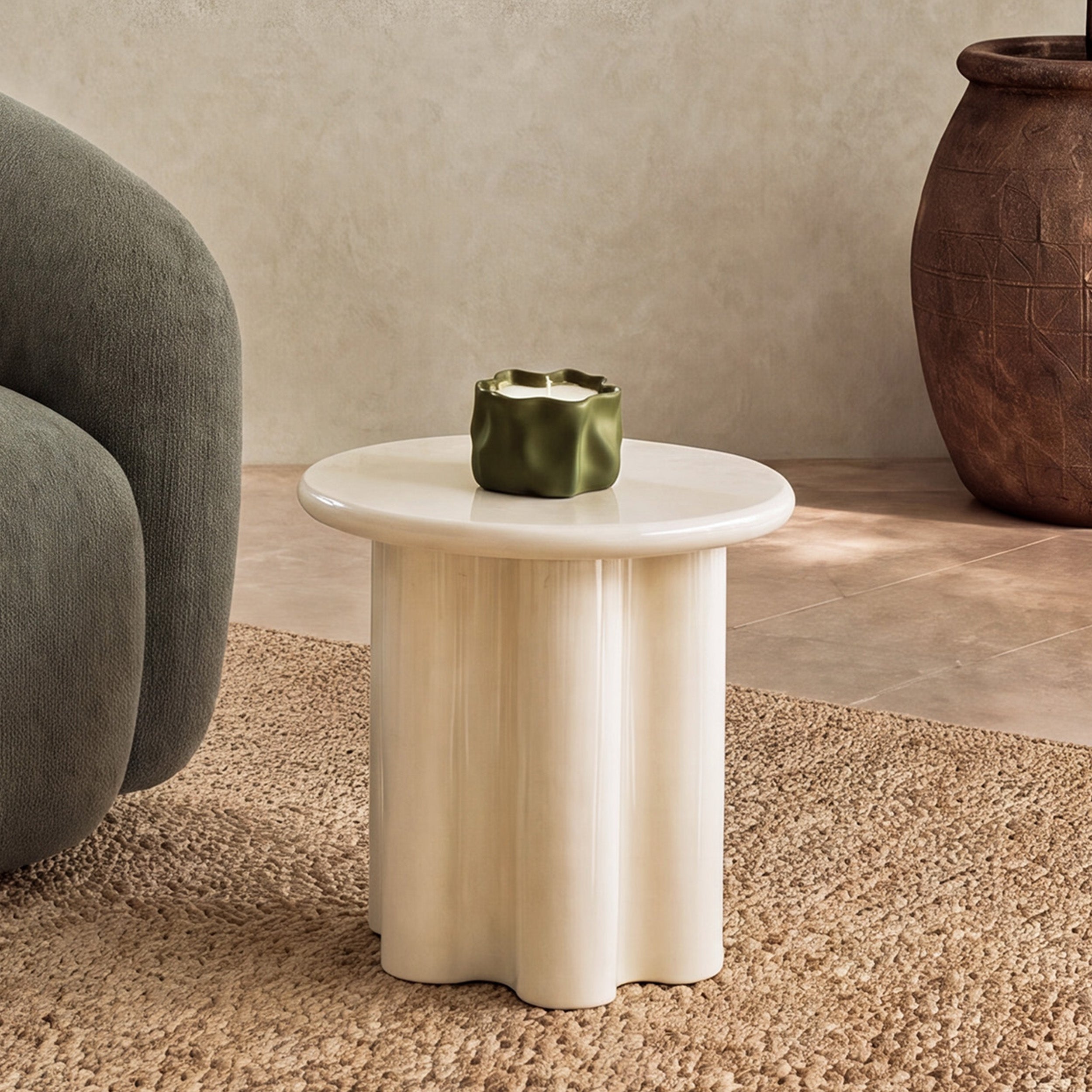 table basse laqué blanche Olya salon contemporain design organique