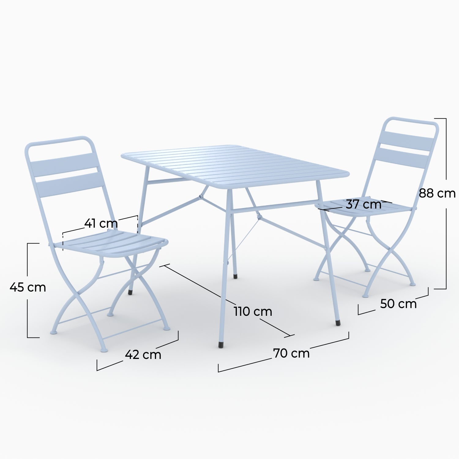 Table avec chaises de jardin Yumi 4 places bleu métal