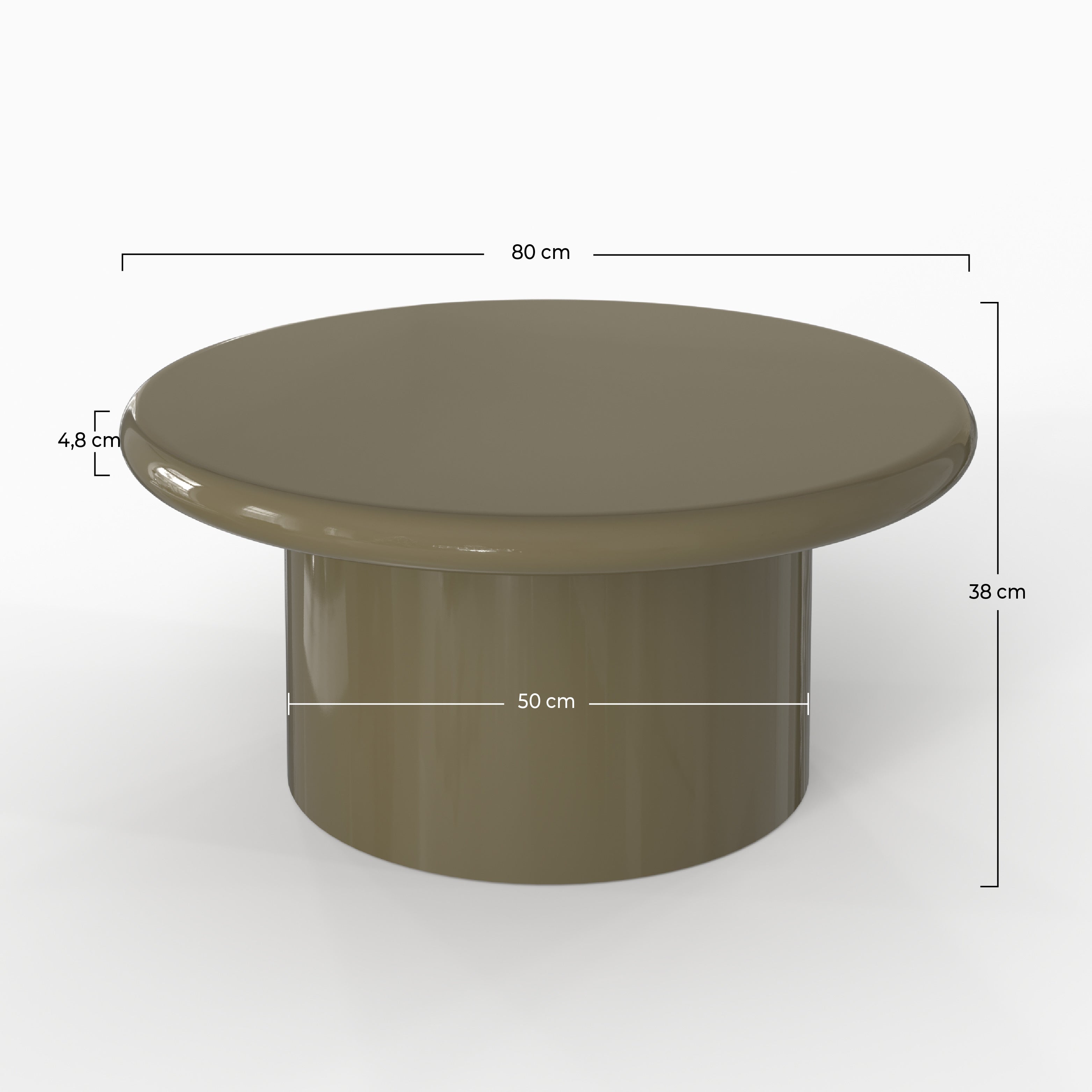 Tavolino Apoline laccato verde kaki in MDF, D80 cm