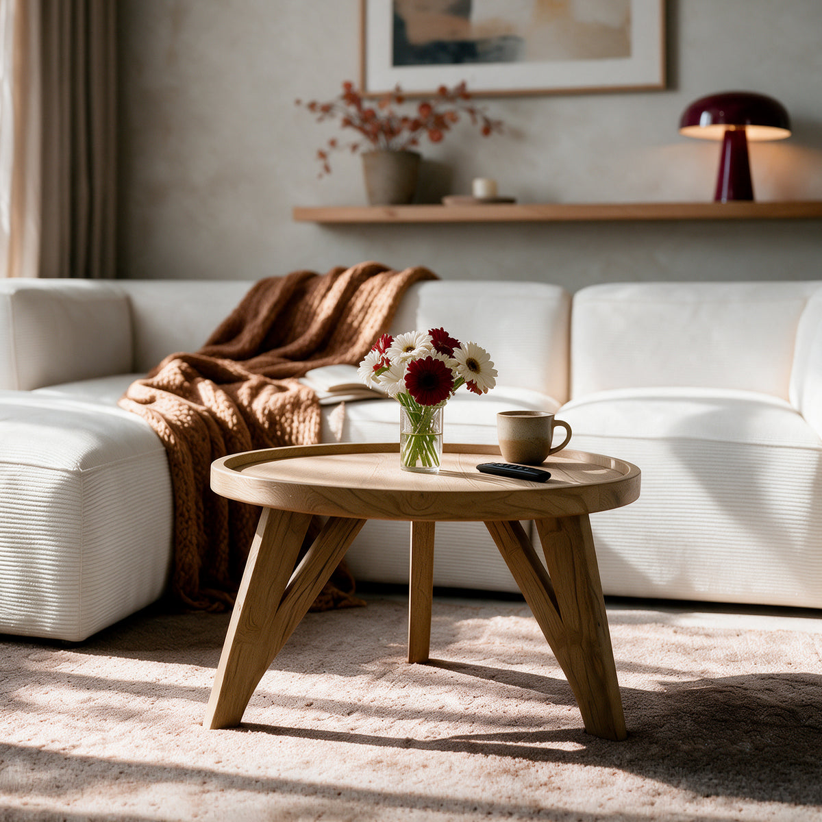 Table basse bois de teck recyclé Oly D 70 cm – Maison Pavane
