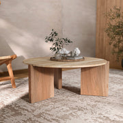Table basse en bois et travertin tendance ronde
