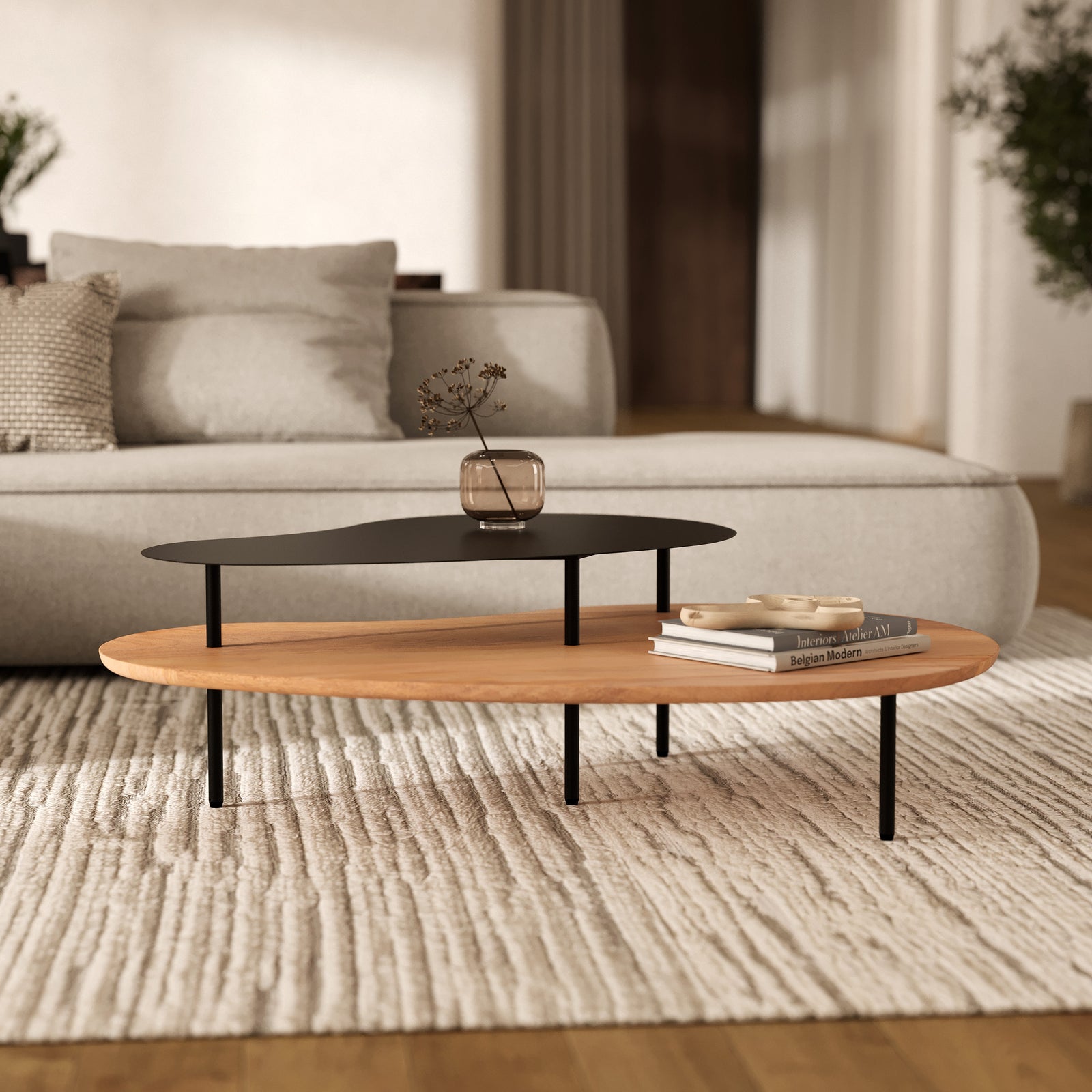table basse gigogne duo matiere bois et metal
