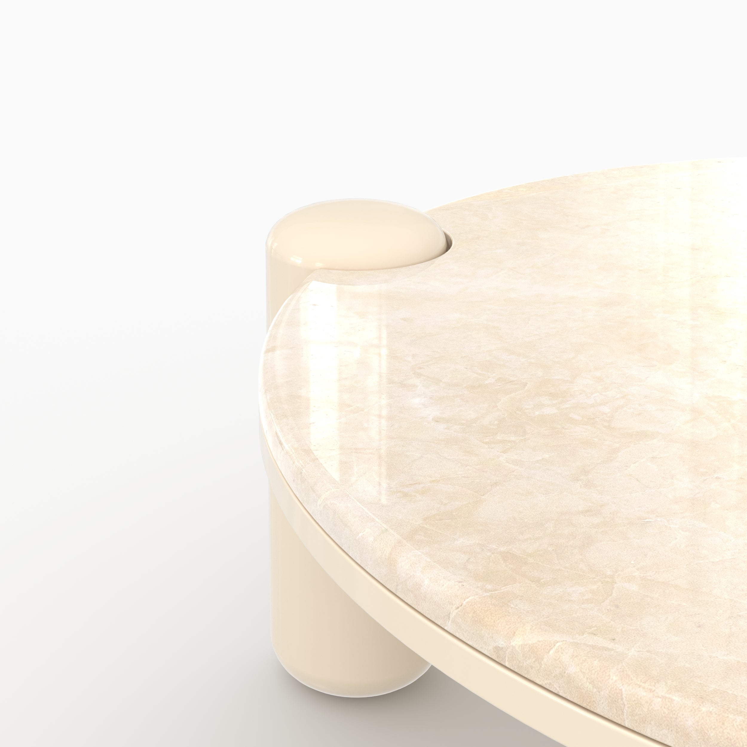Table basse Hanaé en marbre avec pieds laqués beiges, D86 cm