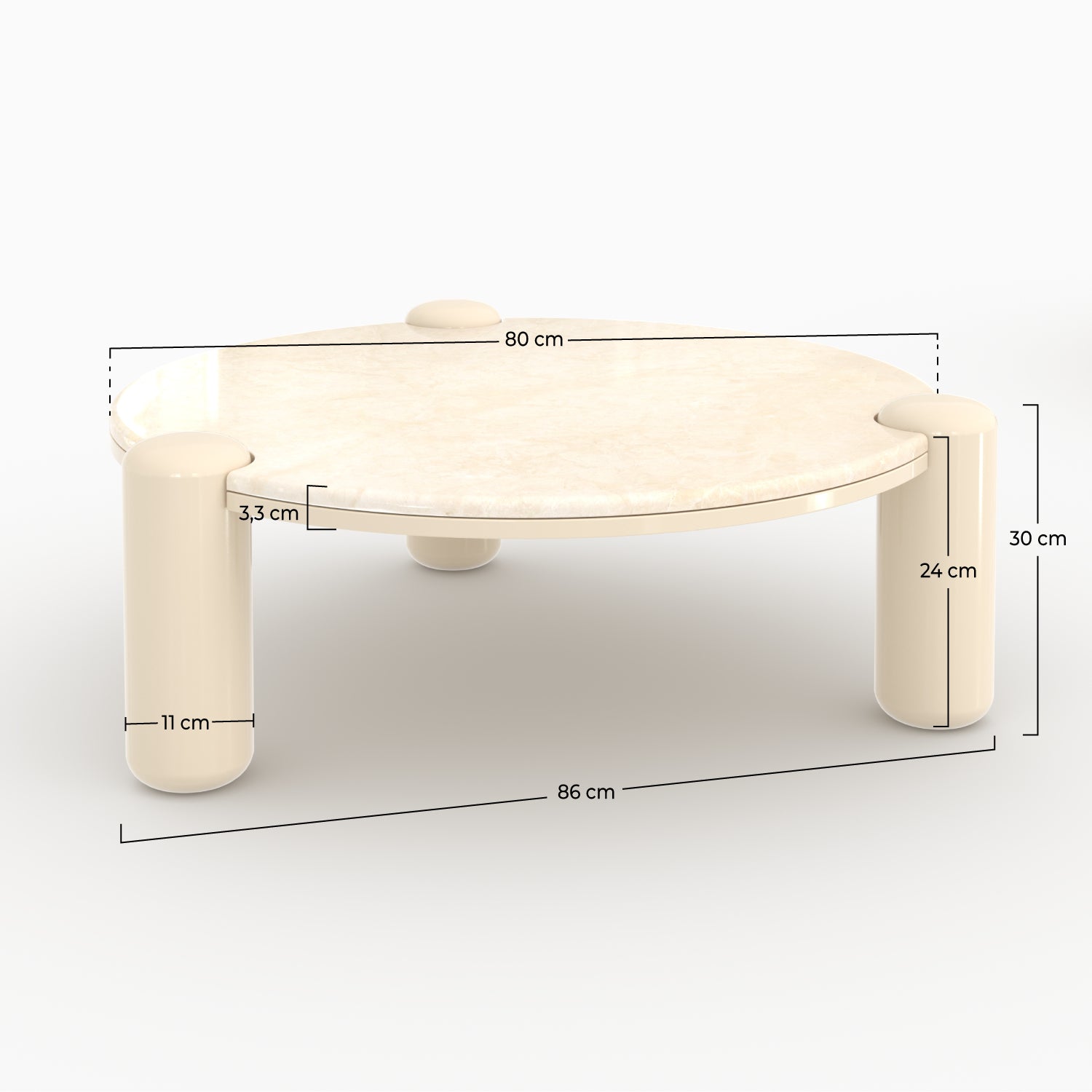 Table basse Hanaé en marbre avec pieds laqués beiges, D86 cm