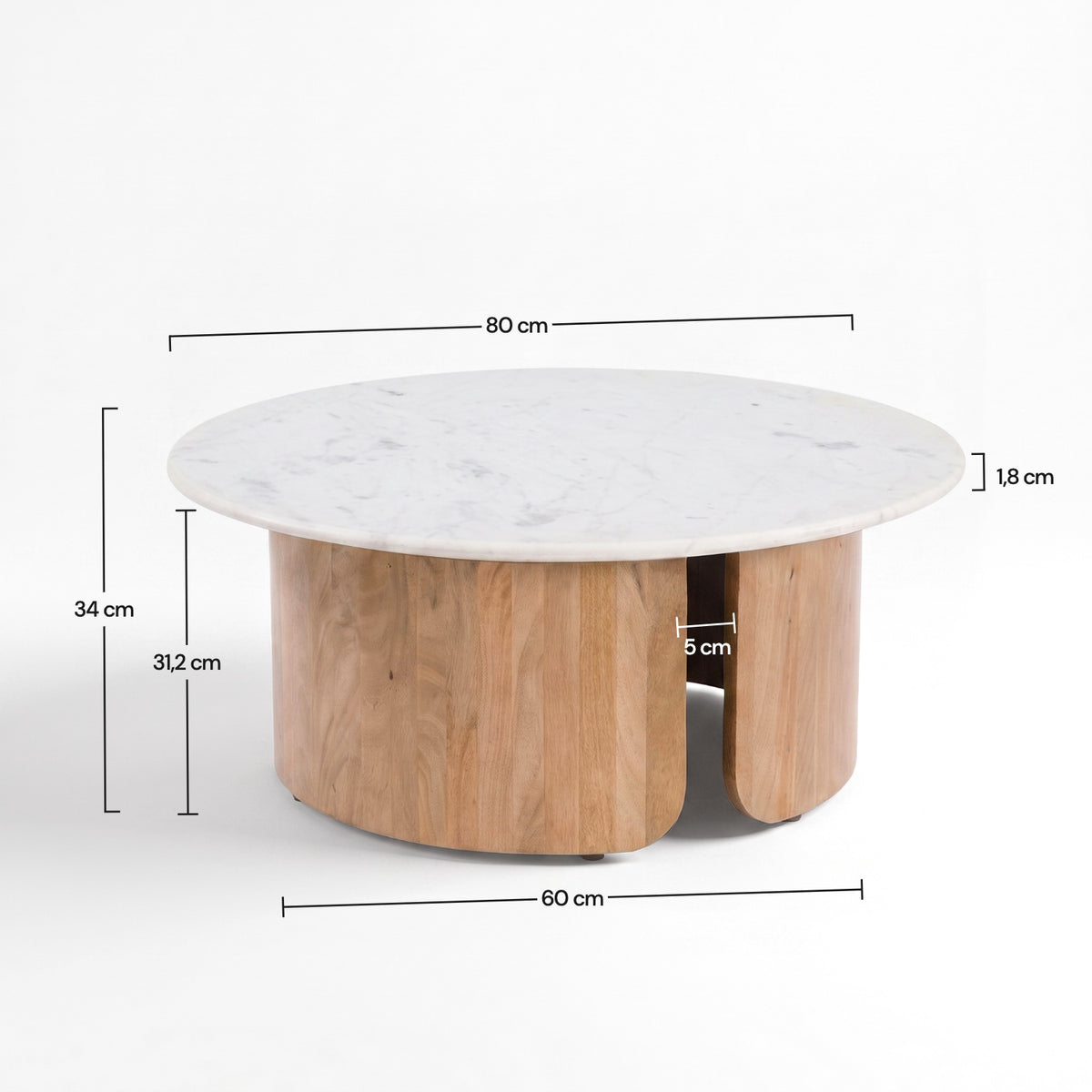 Table basse Léana en marbre et bois de manguier, dimensions - Maison Pavane