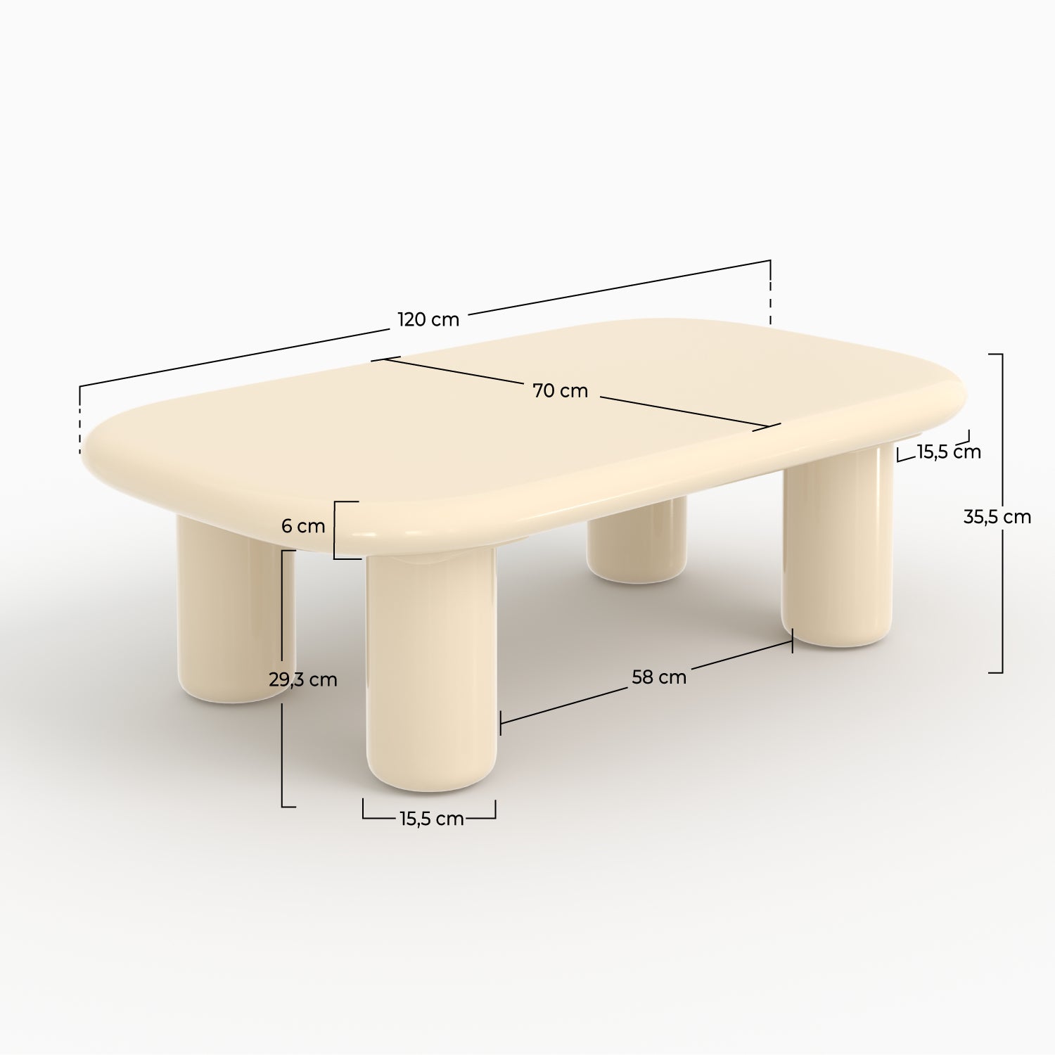 Table basse Lolly rectangulaire laquée blanche en MDF