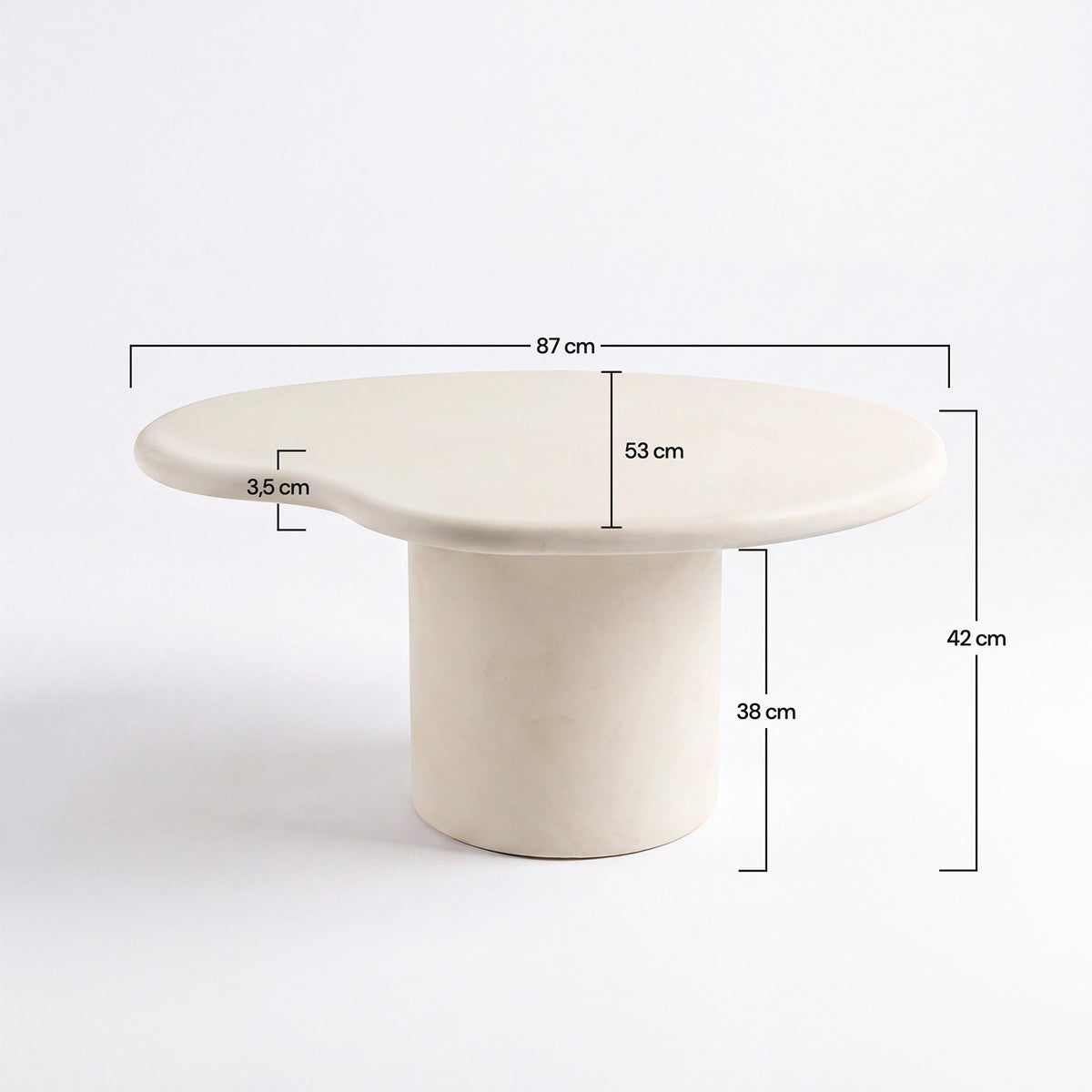 Dimensions de la table basse organique Anafi en fibre d'argile effet béton écrue - Maison Pavane