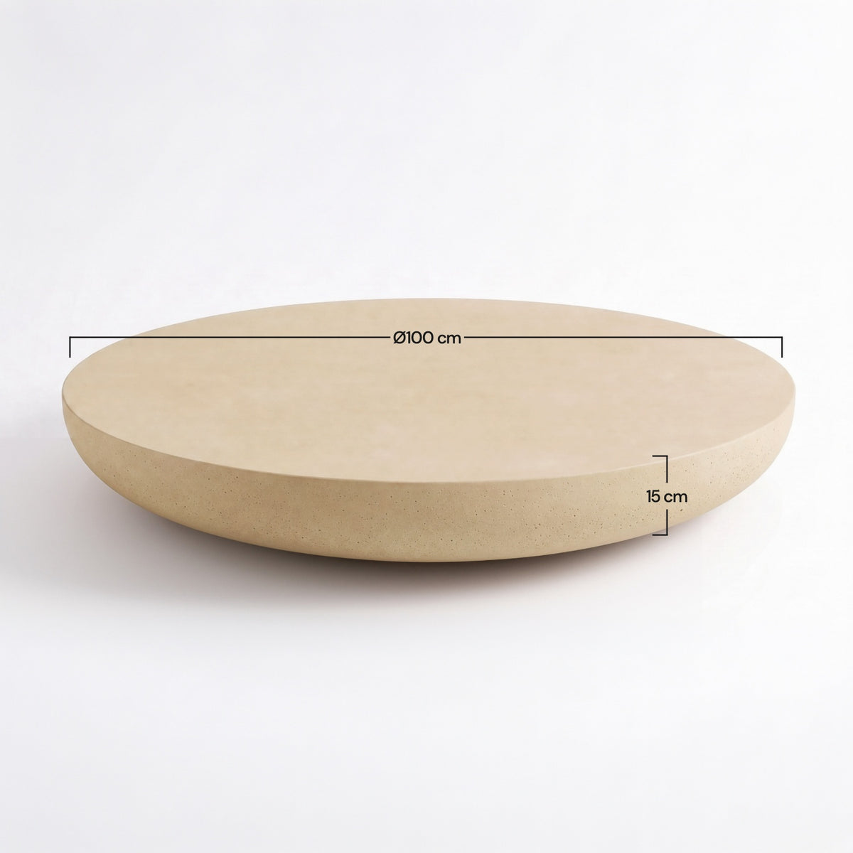 Dimensions de la table basse ronde Milos beige en fibre d'argile - Maison Pavane