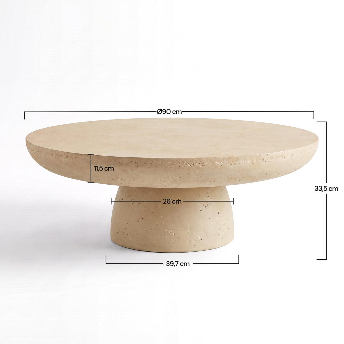 Dimensions de la table basse ronde Paros beige en fibre d'argile - Maison Pavane