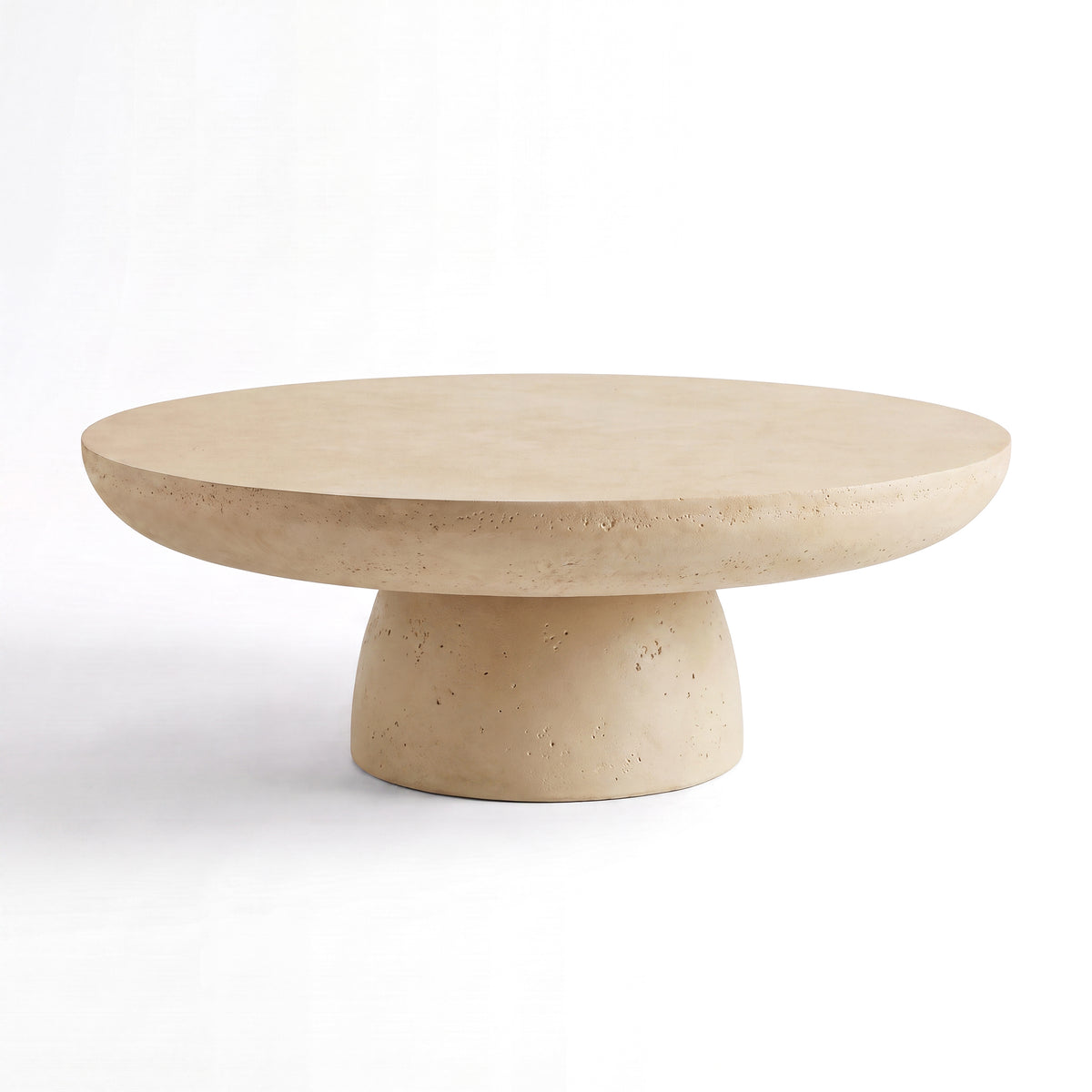 Table basse ronde Paros beige en fibre d'argile effet béton vue de trois quarts - Maison Pavane