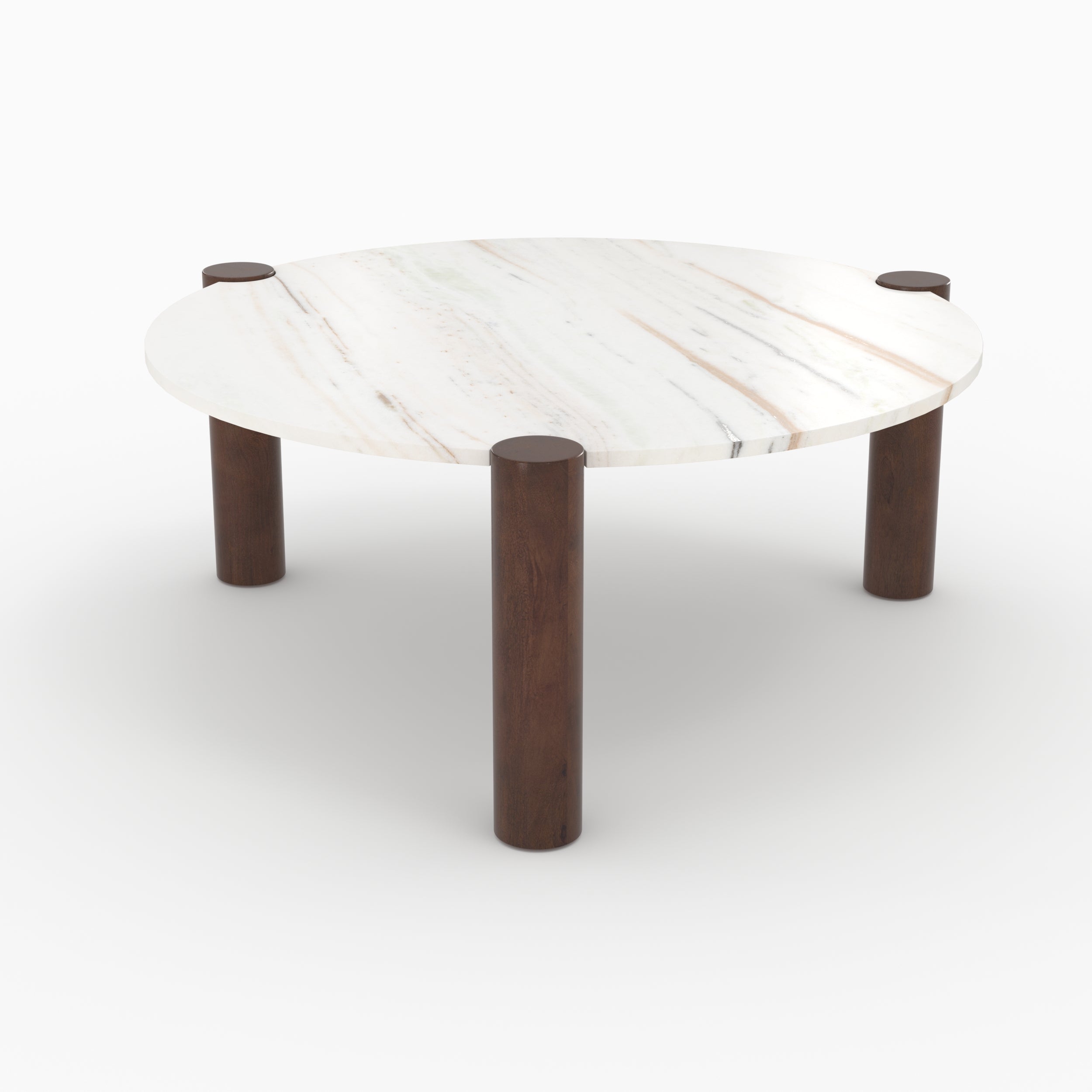 table basse ronde pauline en marbre et bois de manguier diametre 86 cm