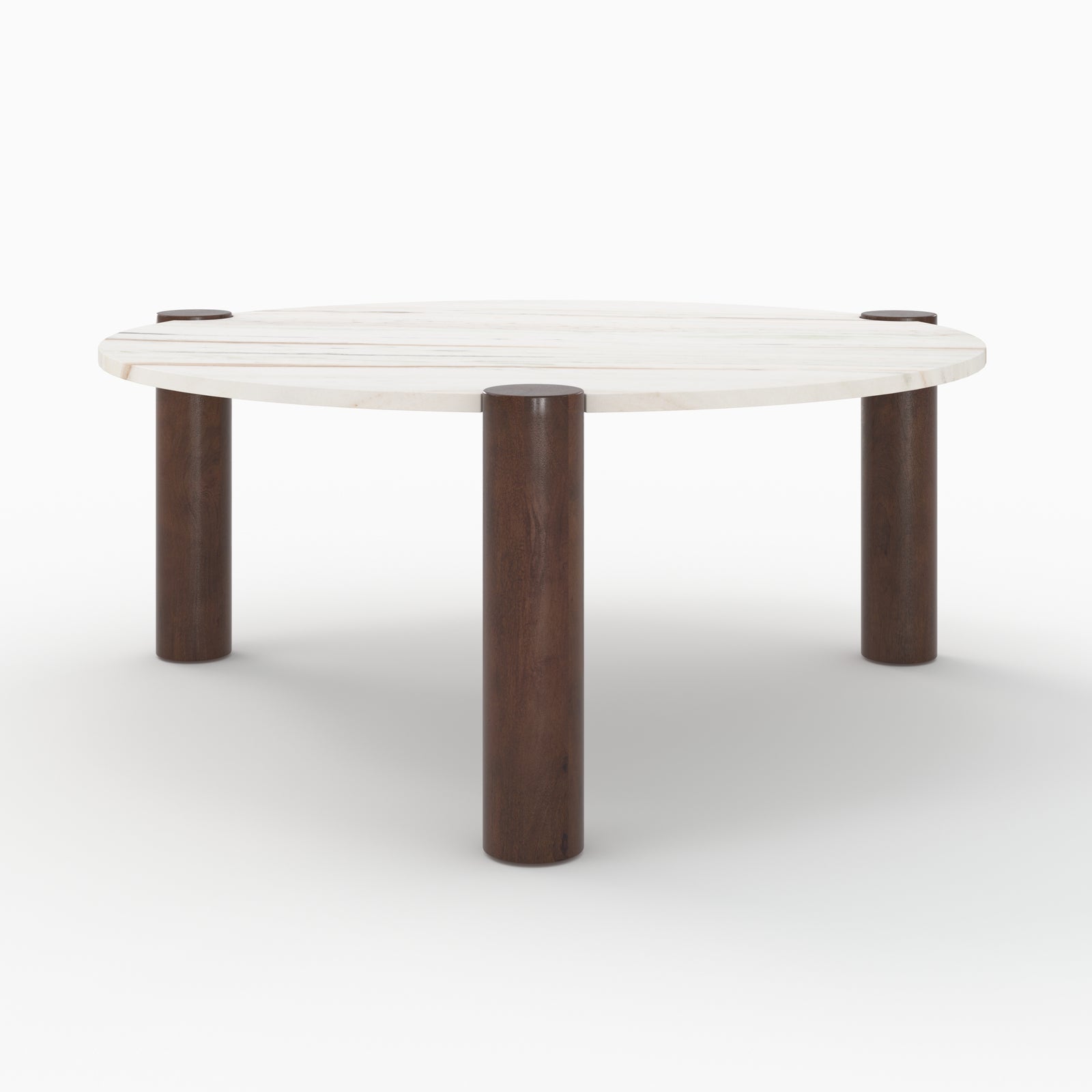 table basse ronde pauline marbre et bois de manguier diametre 86 cm