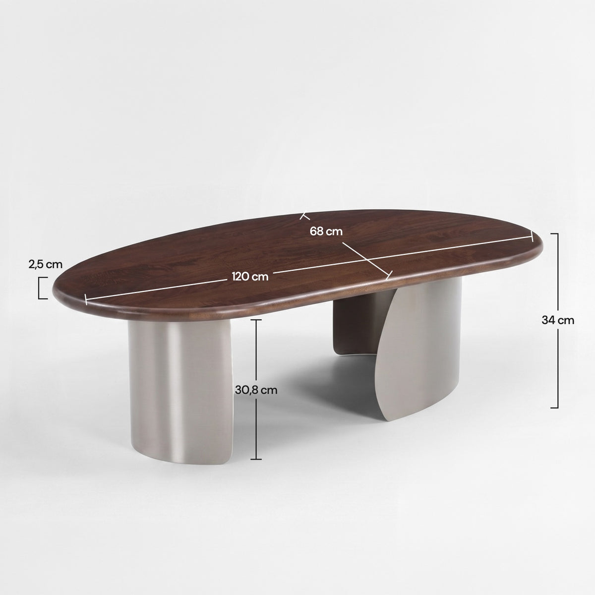 Dimensions de la table basse Selma en bois de manguier marron foncé et métal brossé 120 cm - Maison Pavane