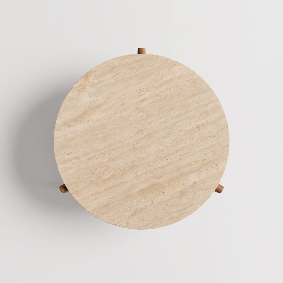 Table basse Sierra en travertin et bois D85 cm, vue de dessus - Maison Pavane