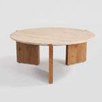 Table basse Sierra en travertin et bois D85 cm - Maison Pavane