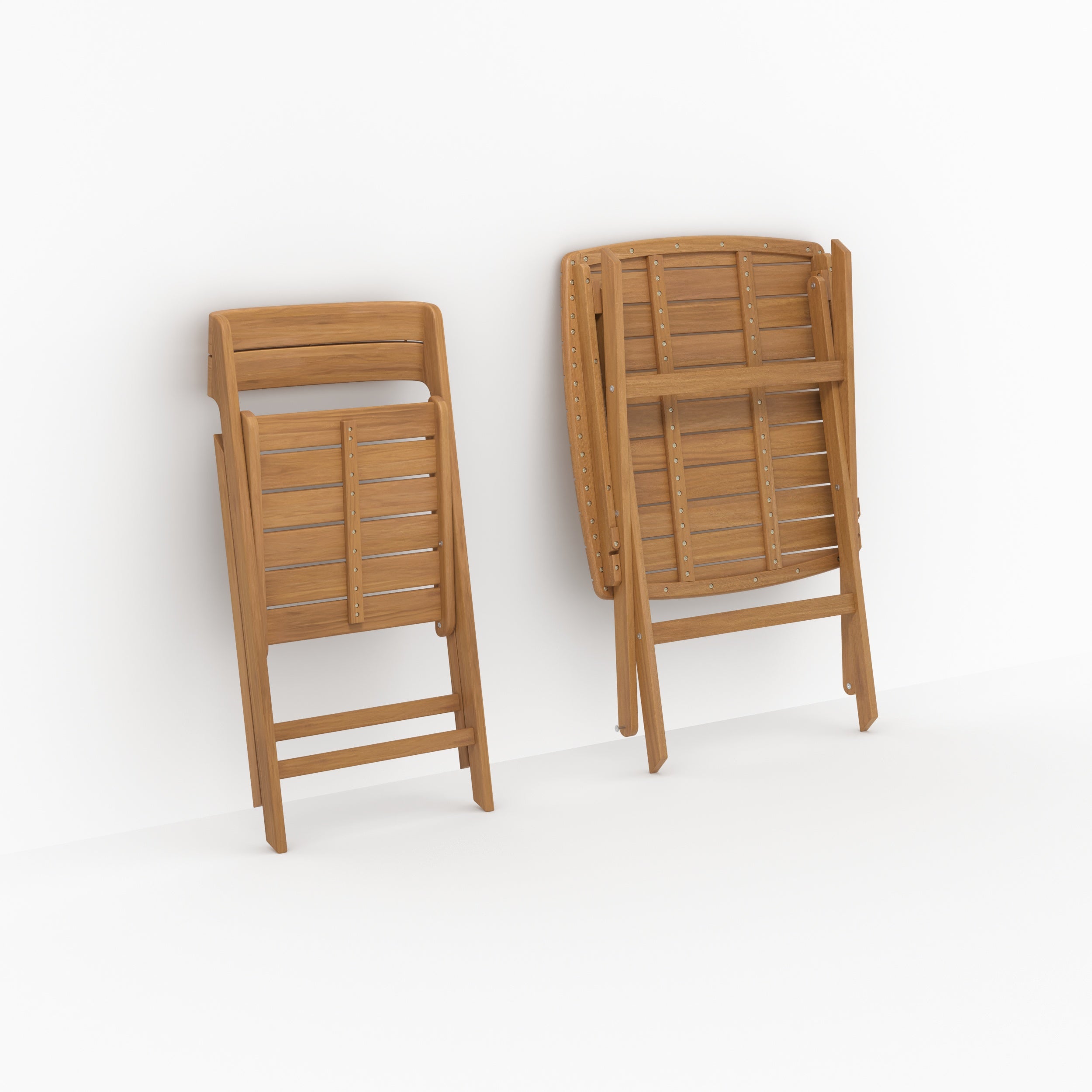 Table chaises jardin Siquijor acacia huilé 2 personnes pliees