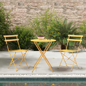 Table chaises pliantes jaunes ete ronde