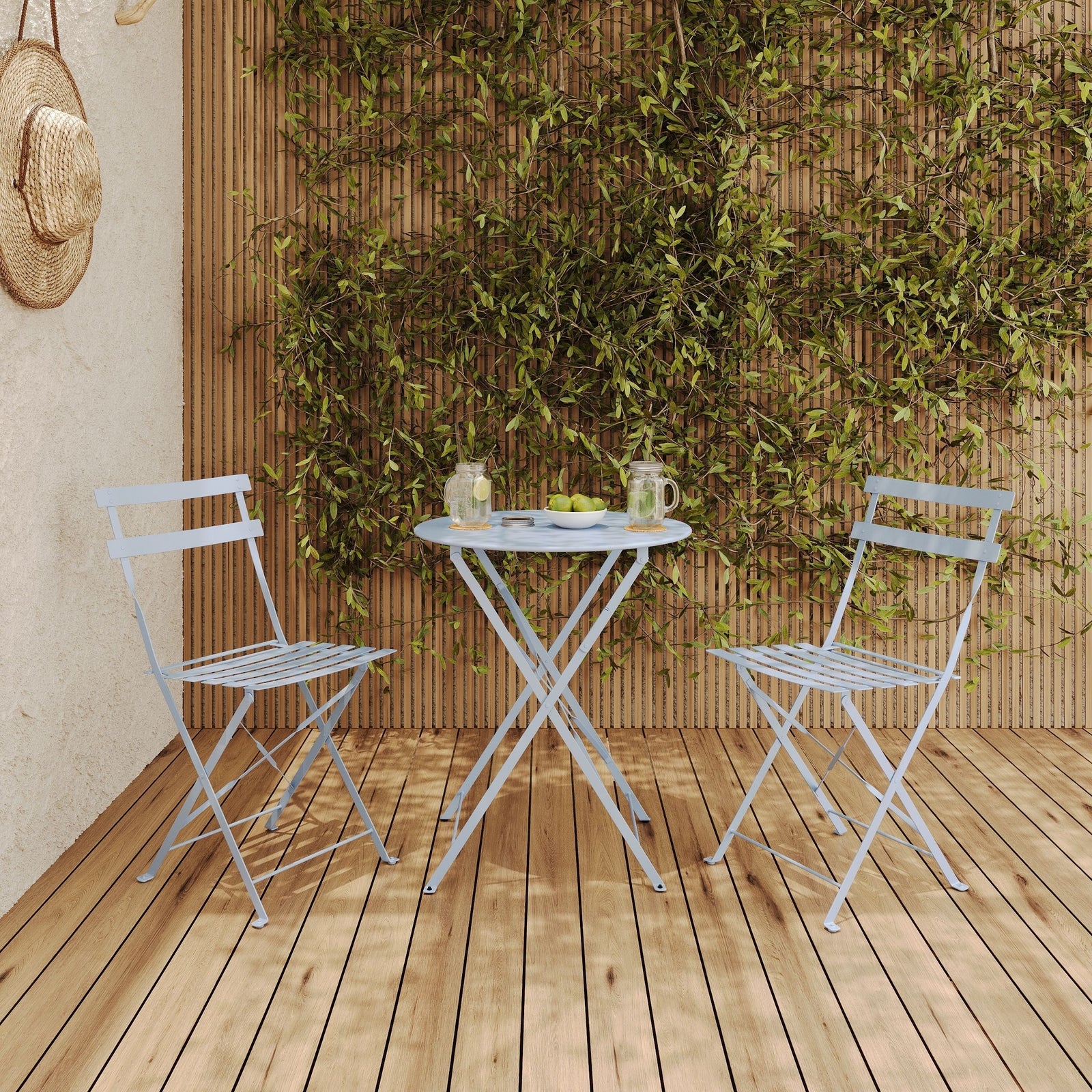 Table chaises ronde métal bleu